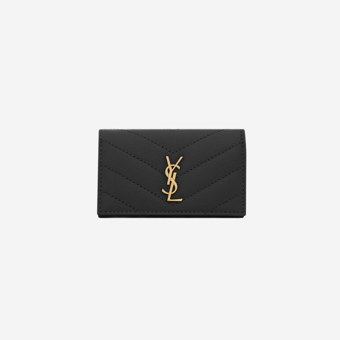 (W) Saint Laurent Cassandre Slim Key Case in Grain De Poudre Embossed Leather Black 상세 이미지 1