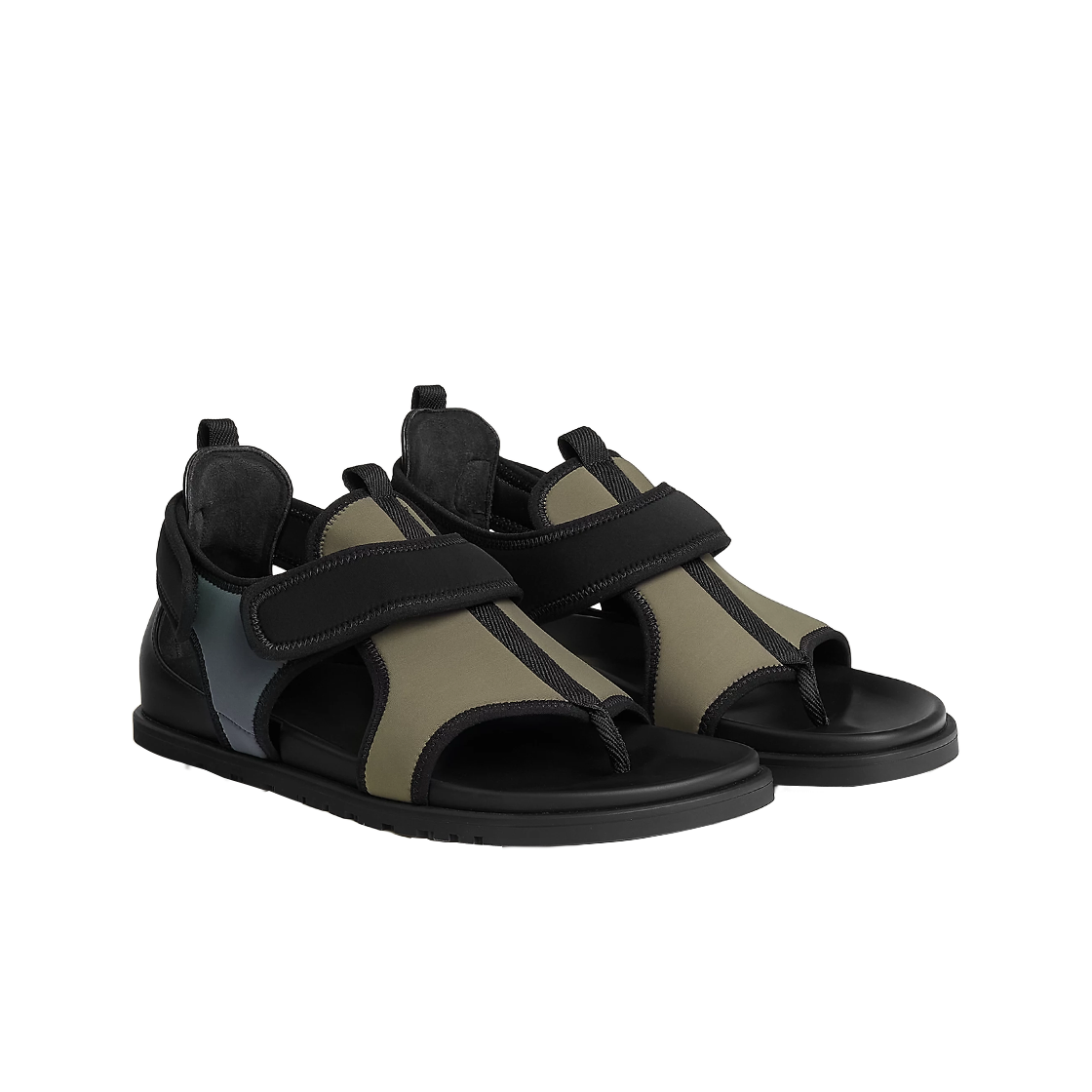 에르메스 지오르노 샌들 테크니컬 저지 카프스킨 & 카키 퐁쎄 그리 플롱 누아(Hermes Giorno Sandal Technical Jersey Calfskin & Kaki Fonce Gris Plomb Noir) - 2