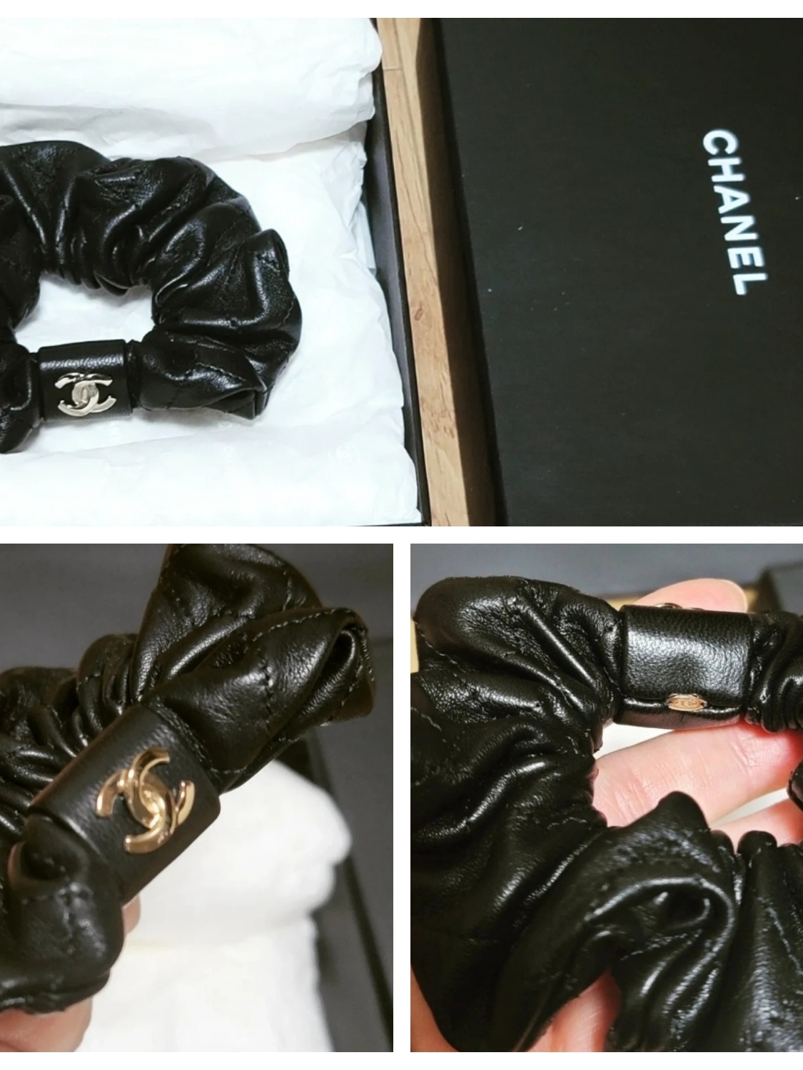 (W) Chanel Hair Accessory Lambskin Strass & Silver Black 착용 스타일 - 2