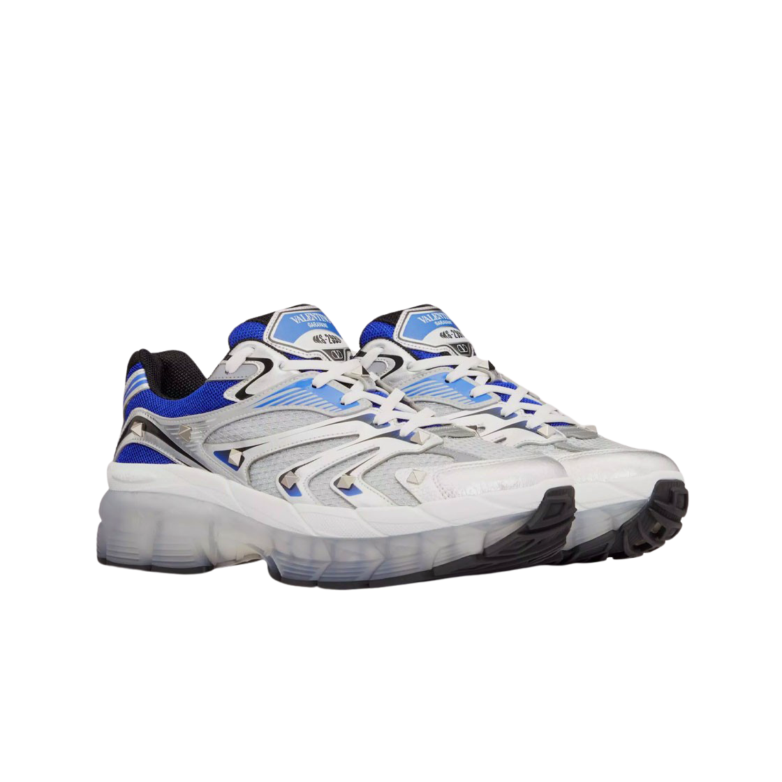 발렌티노 패브릭 카프스킨 MS-2960 로우탑 스니커즈 실버 일렉트릭 블루 블랙(Valentino MS-2960 Low-Top Sneaker in Fabric and Calfskin Silver Electric Blue Black) - 2