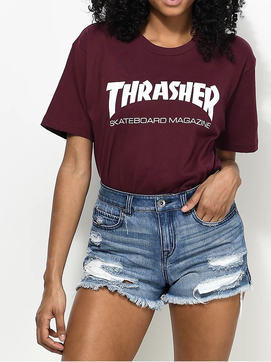Thrasher Skate Mag T-Shirts Burgendy, Thrasher Skate Mag T-Shirts Grey 착용 스타일
