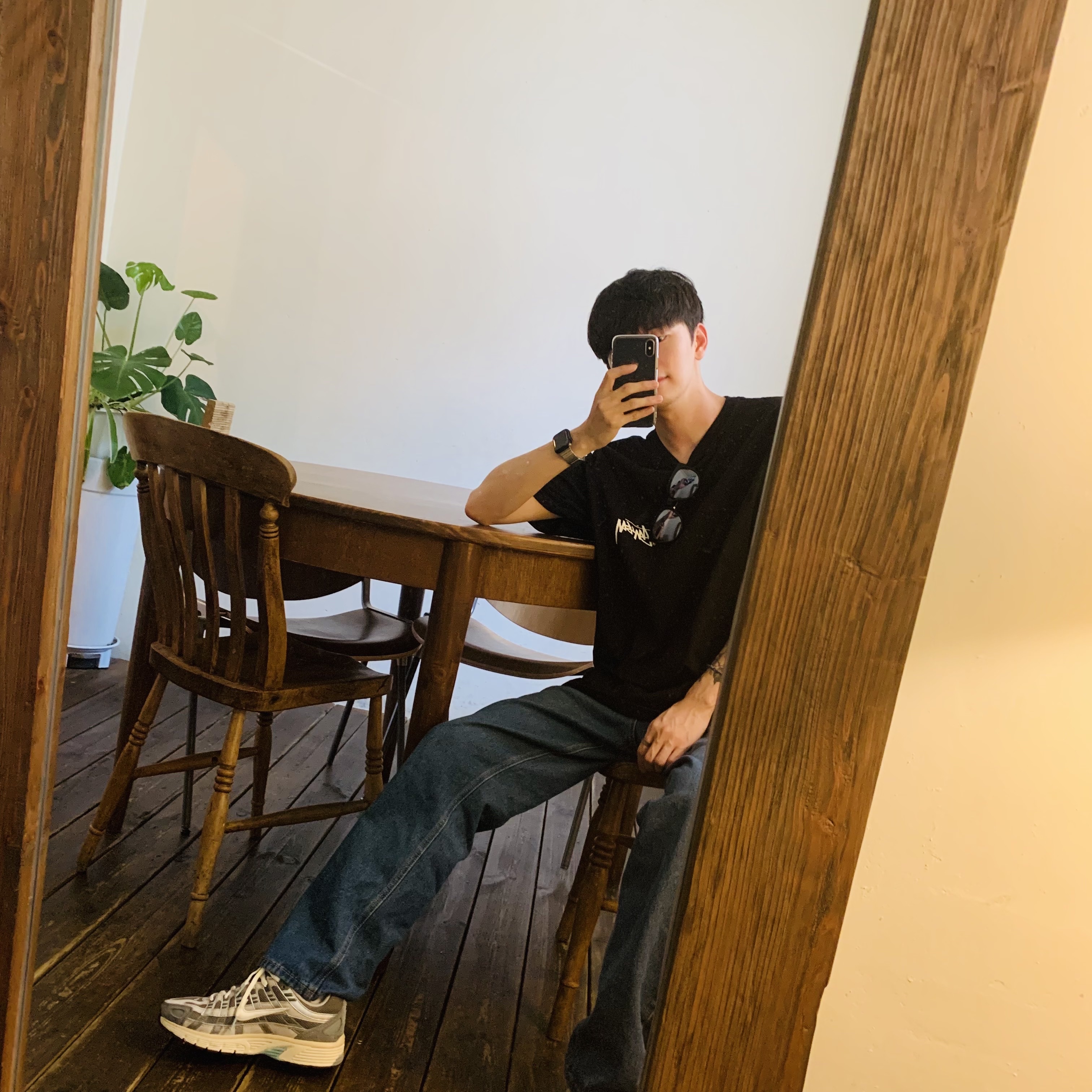 Nike P-6000 Flat Pewter Light Iron Ore, Stussy Diced Out T-Shirt Black 착용 스타일