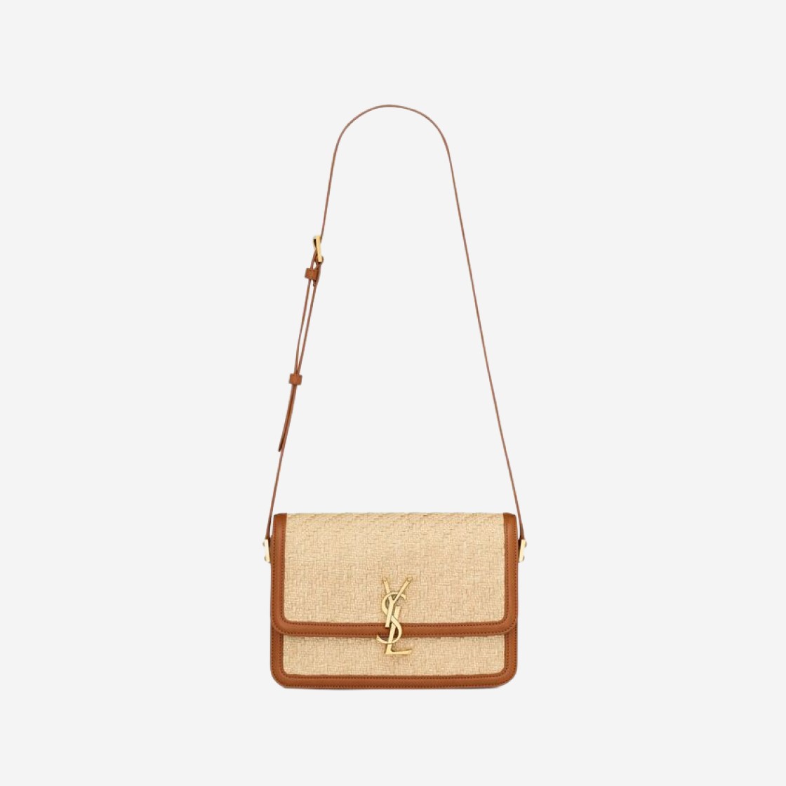 Saint Laurent Solferino Medium Satchel In Raffia And Vegetable-Tanned Leather Natural Sand And Brick 상세 이미지 1