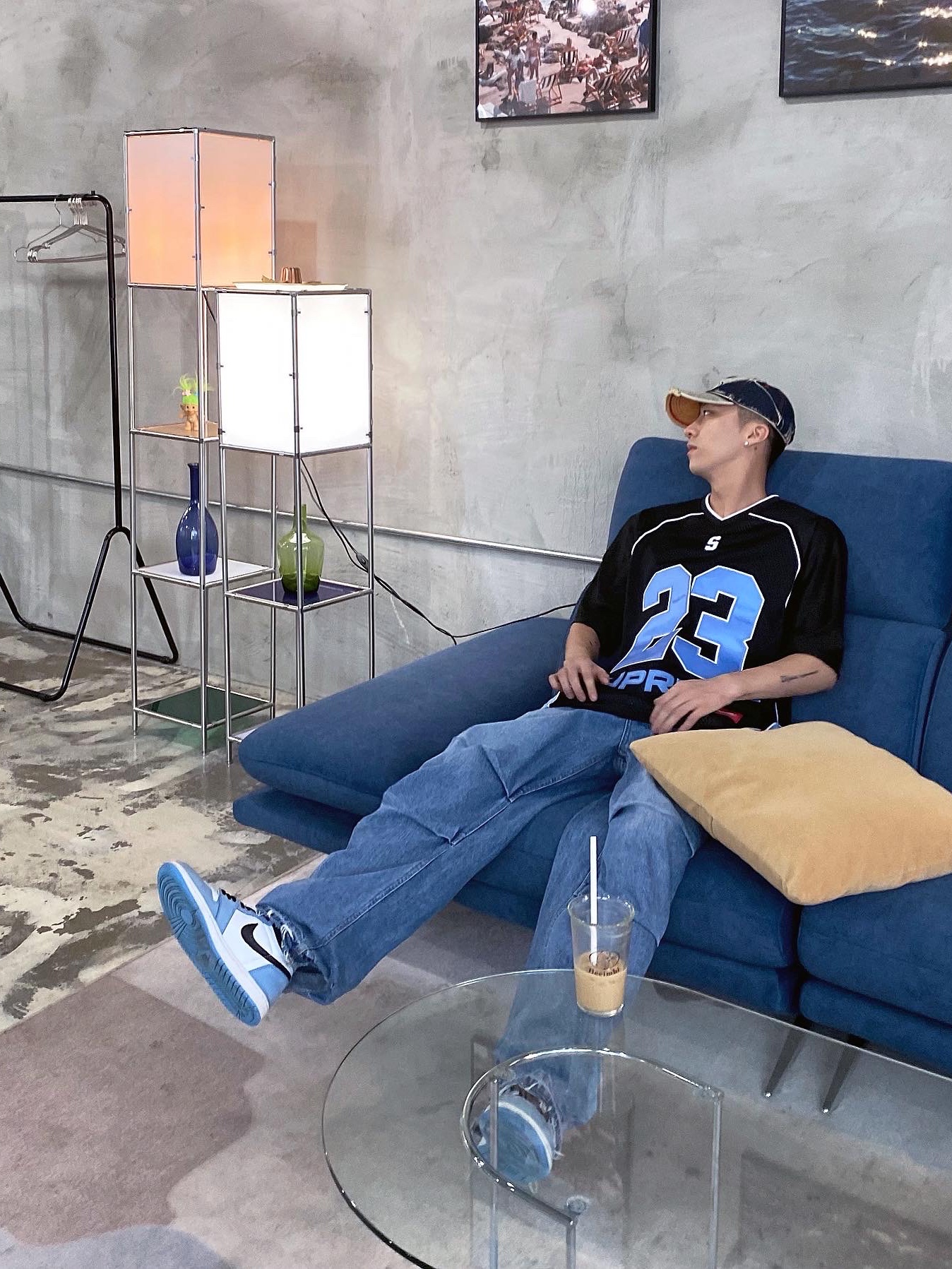 Diesel C-Seymon Treated Denim Baseball Cap Blue White, Supreme Perfect Season Football Jersey Black - 23SS 착용 스타일 - 2