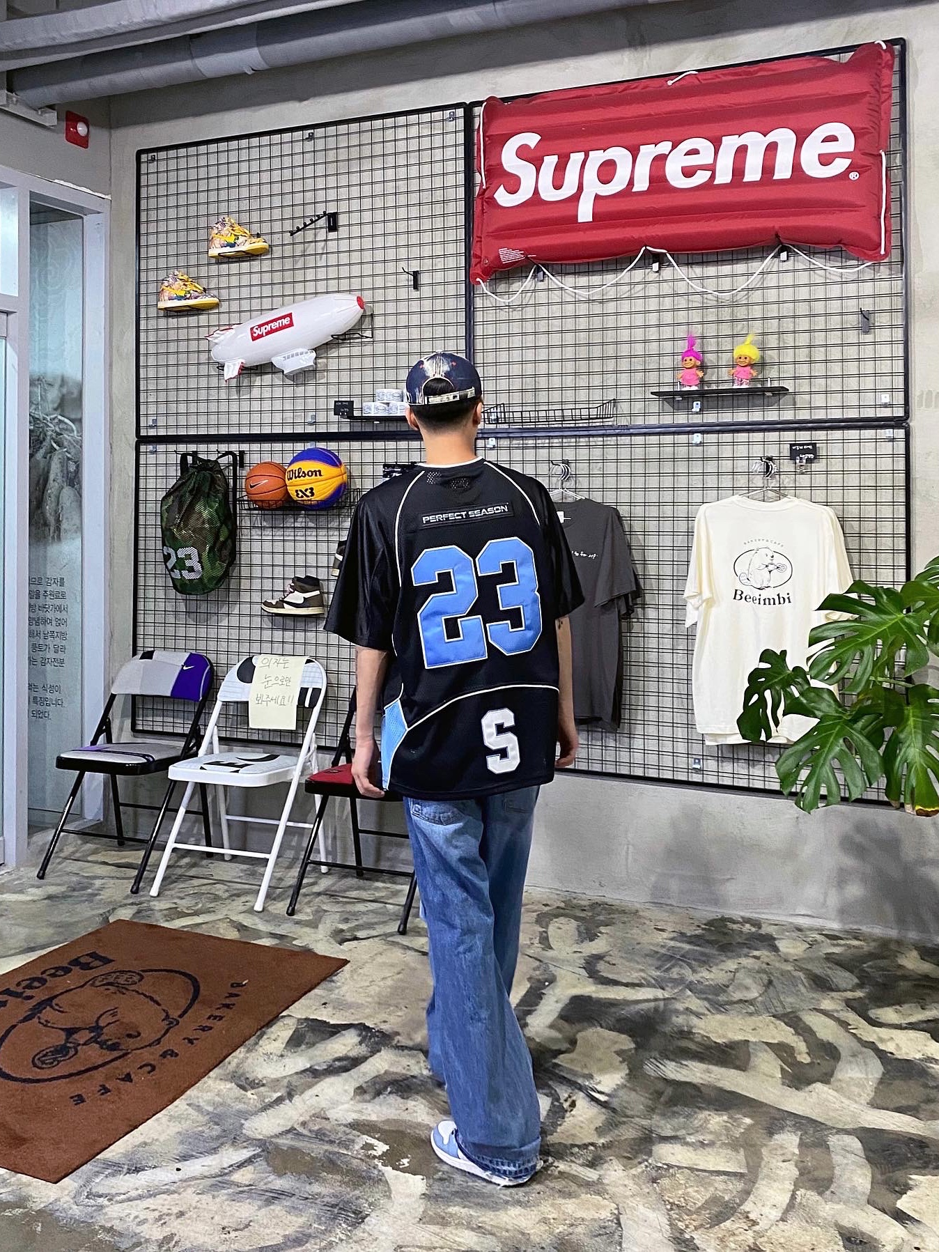 Diesel C-Seymon Treated Denim Baseball Cap Blue White, Supreme Perfect Season Football Jersey Black - 23SS 착용 스타일 - 3