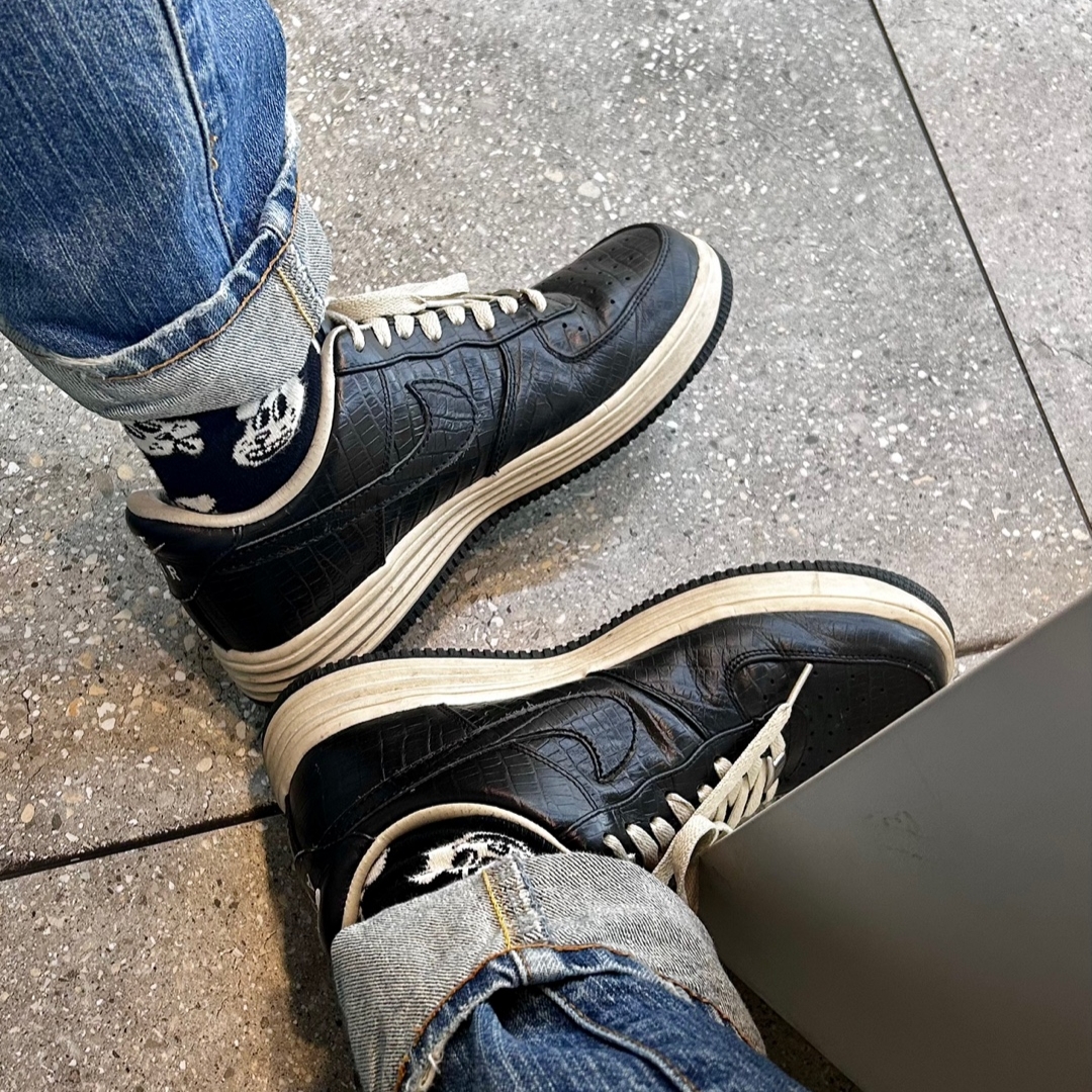 Nike x Fragment Lunar Force 1 Low Premium SP Croc, Levi's 505 Regular Fit Jeans Light Indigo 착용 스타일