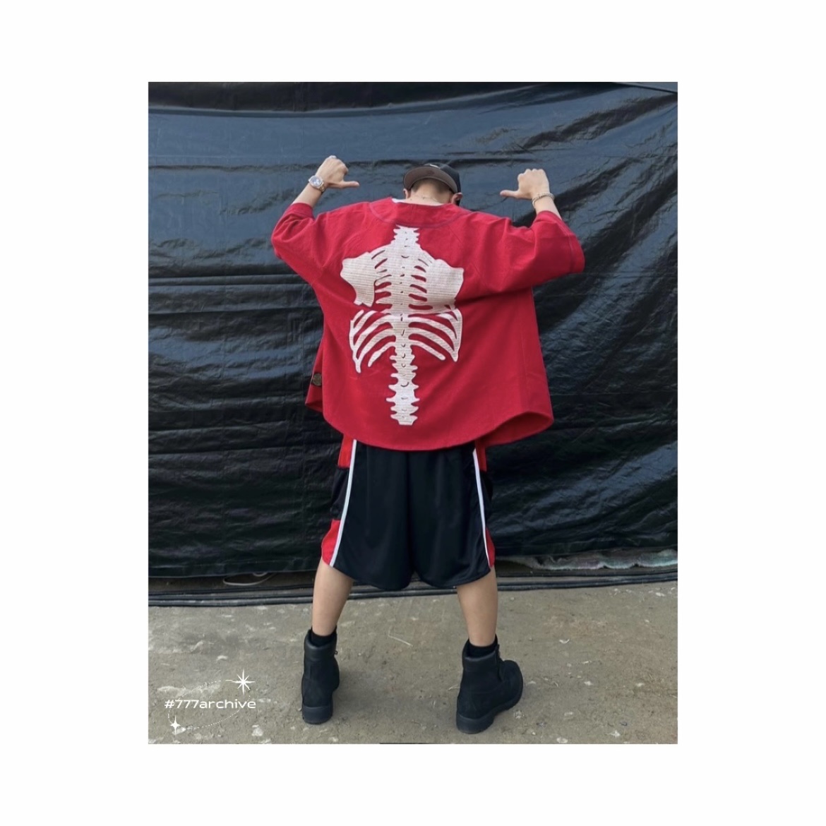 Kapital Baseball Bone Shirt Red 착용 스타일 - 4