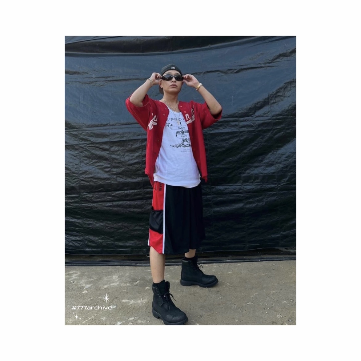 Kapital Baseball Bone Shirt Red 착용 스타일 - 2