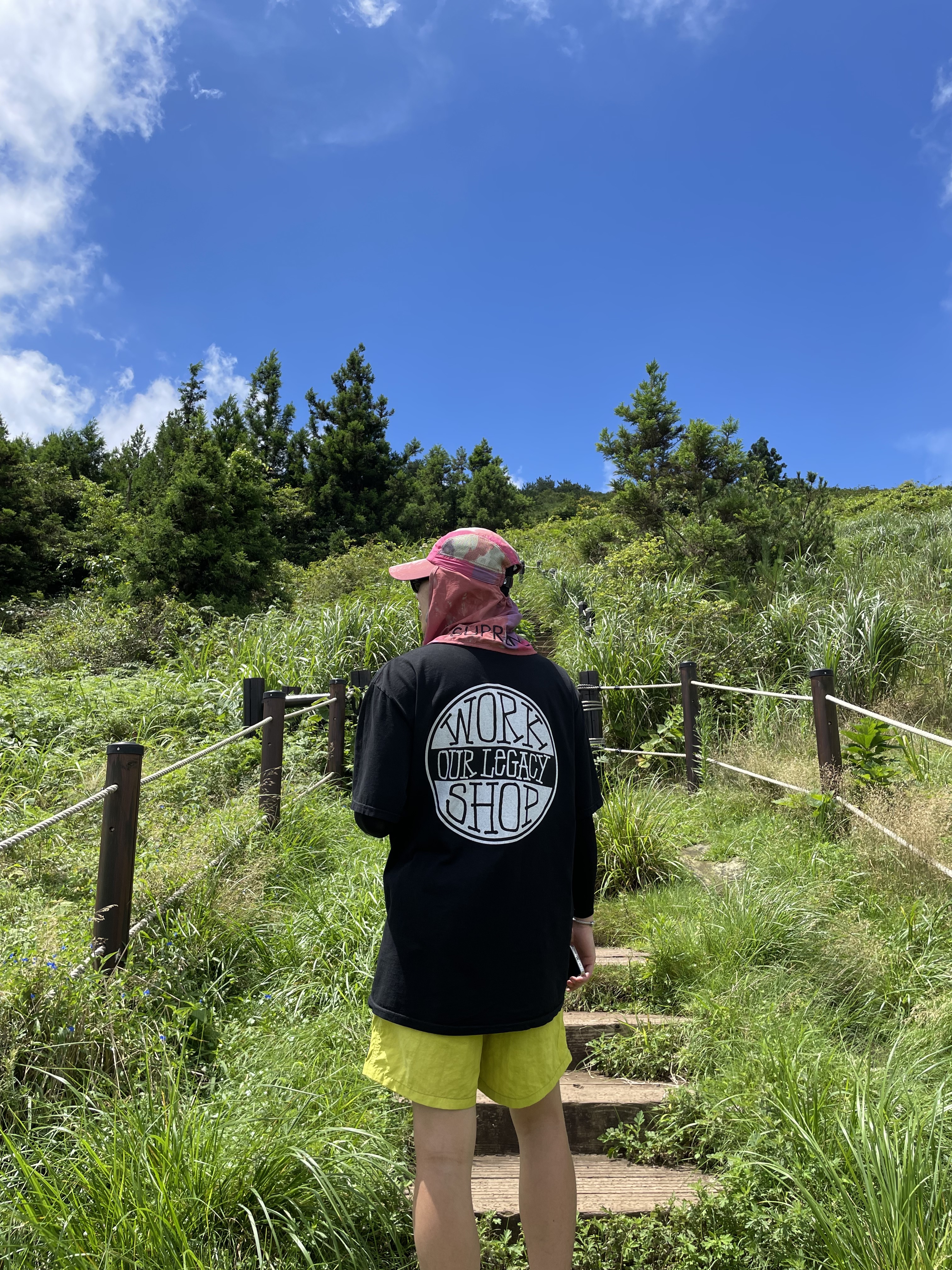 Stussy x Our Legacy Work Shop Dot Pigment Dyed T-Shirt Black, Stussy Wave Dye Nylon Shorts Slime 착용 스타일