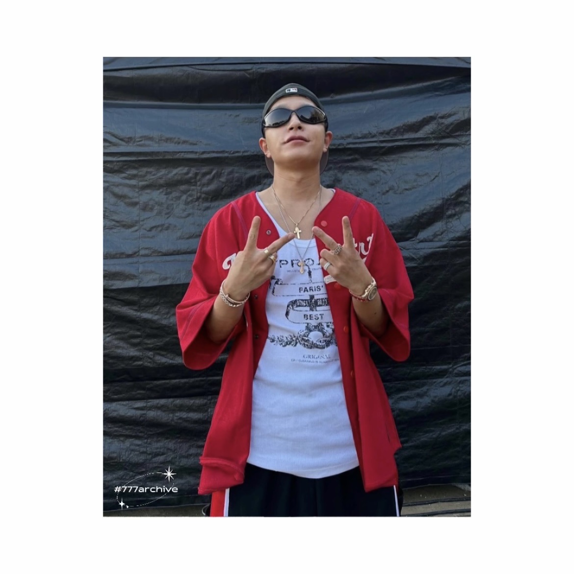 Kapital Baseball Bone Shirt Red 착용 스타일 - 1