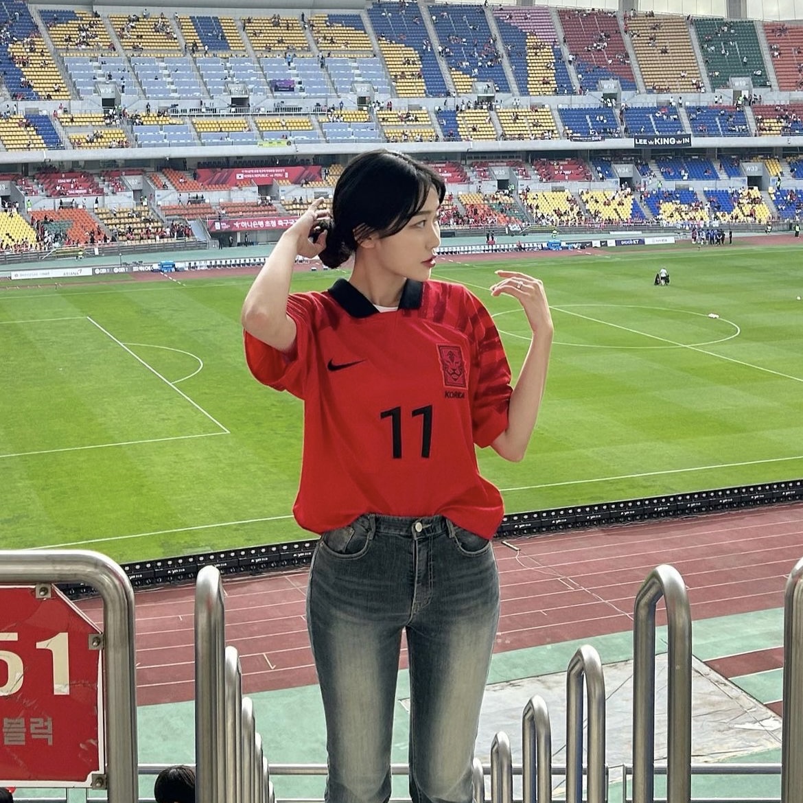 Nike Korea Dri-Fit Stadium Home SS Jersey Global Red - Asia (Non Marking Ver.), Nike Korea Dri-Fit Stadium Home SS Jersey Global Red - US/EU (Non Marking Ver.) 착용 스타일 - 2