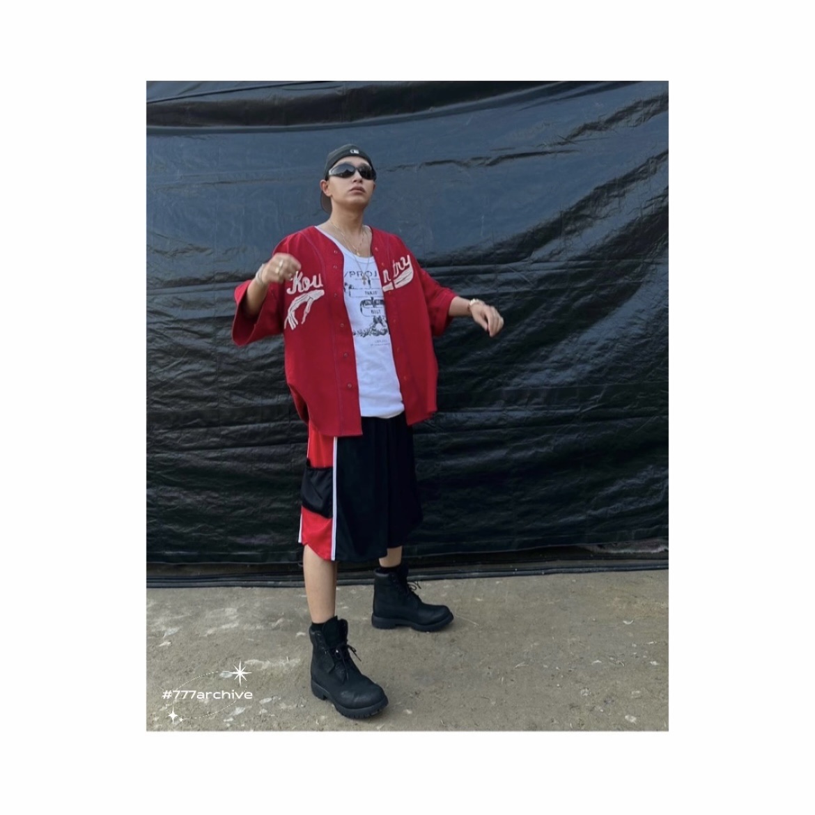 Kapital Baseball Bone Shirt Red 착용 스타일 - 3