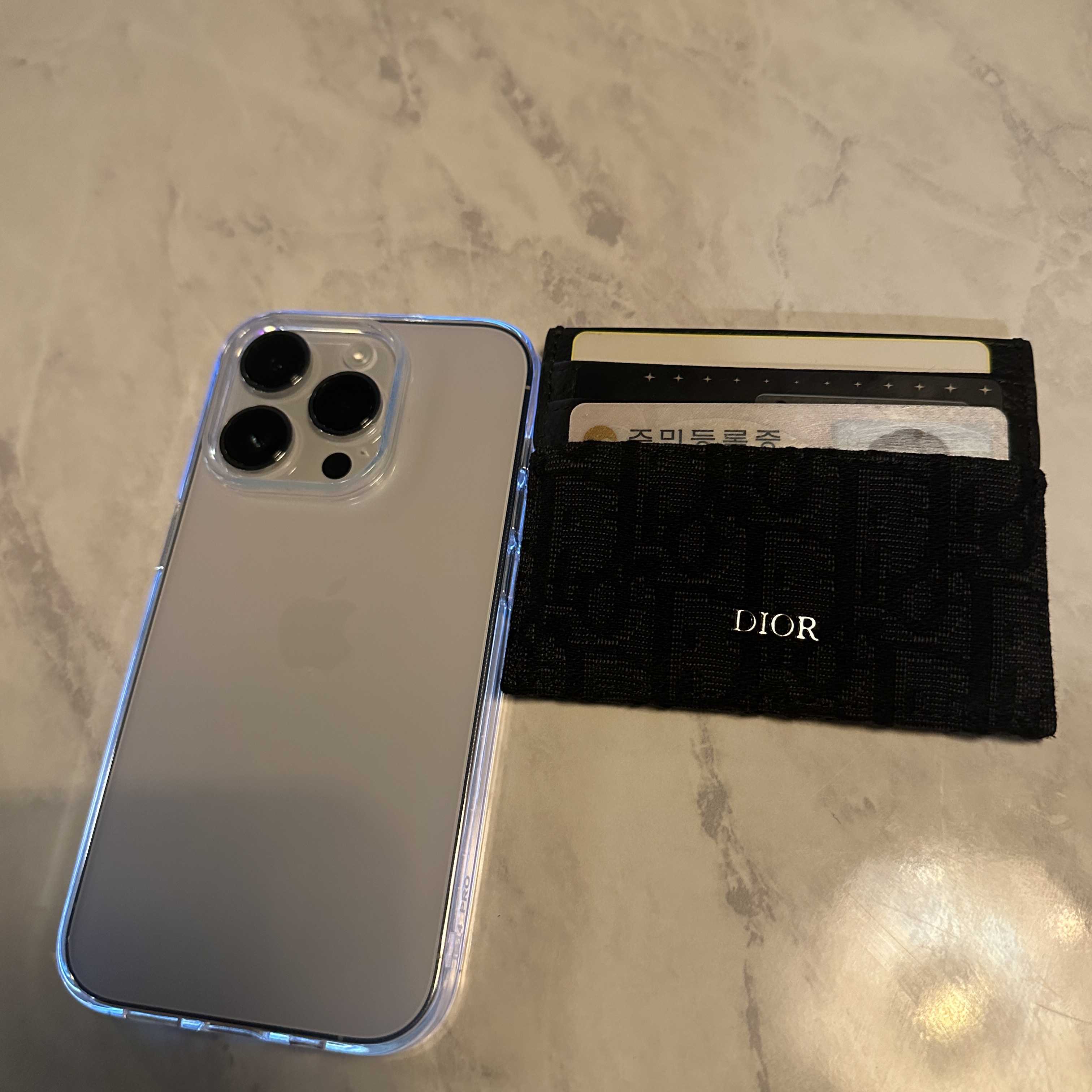 Apple iPhone 14 Pro 128GB Silver (Korean Ver.), Dior Card Holder Black Dior Oblique Jacquard 착용 스타일