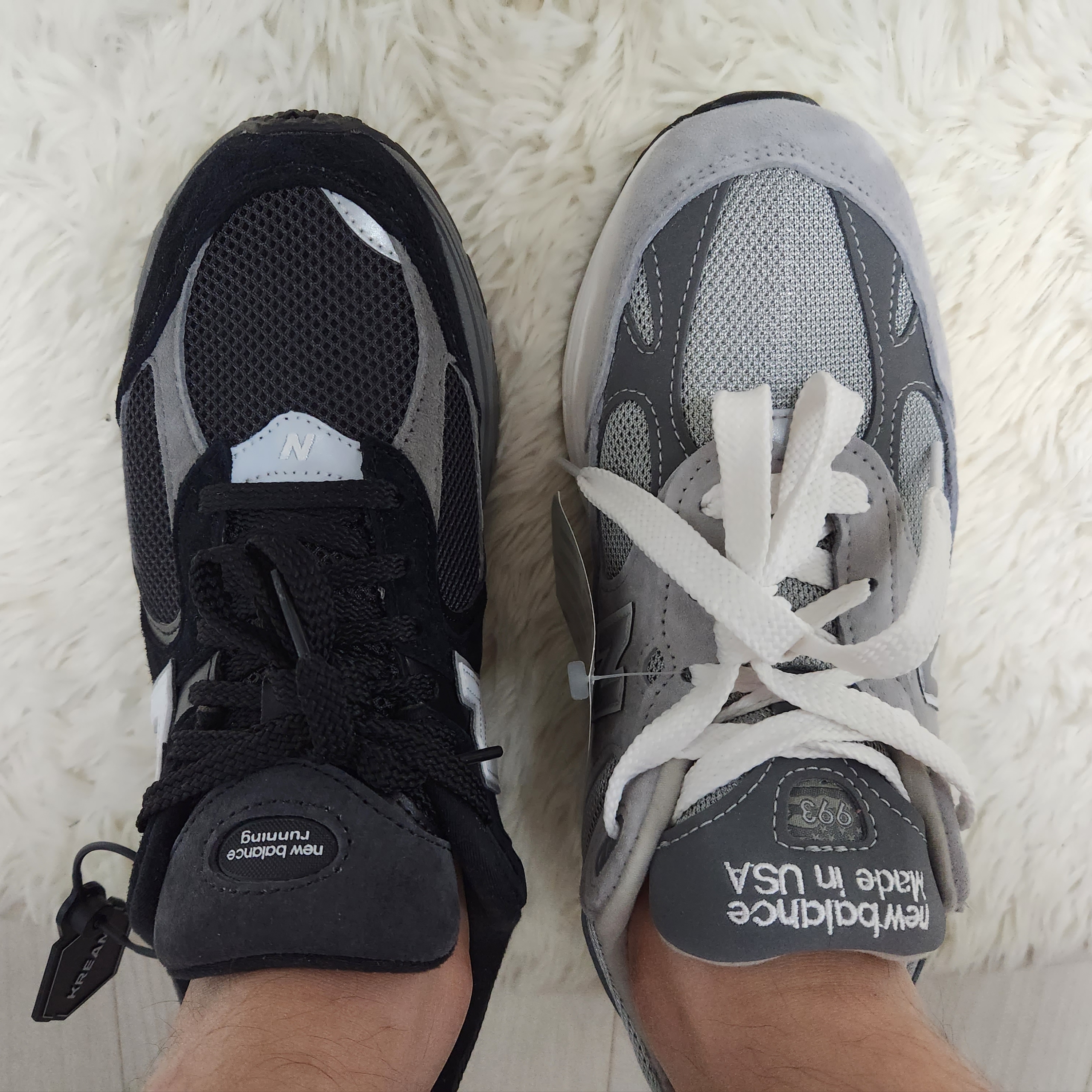 (W) New Balance 993 Made in USA Grey - B Standard, New Balance 2002R Black Dark Grey - JD Sports Exclusive 착용 스타일