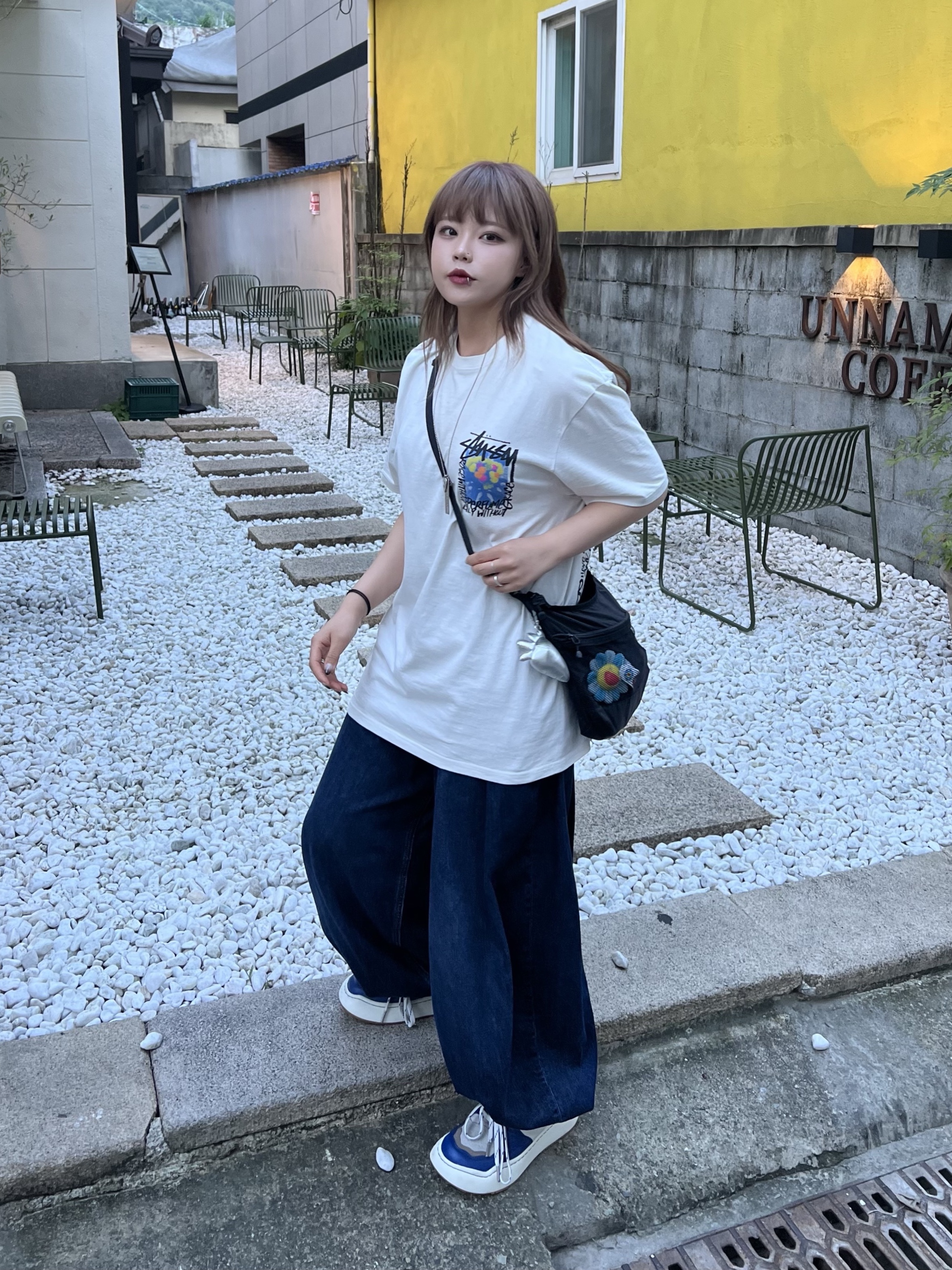 Zara x Ader Error Wide Leg Jeans Blue, Ader Error Log; Khalif Blue 착용 스타일