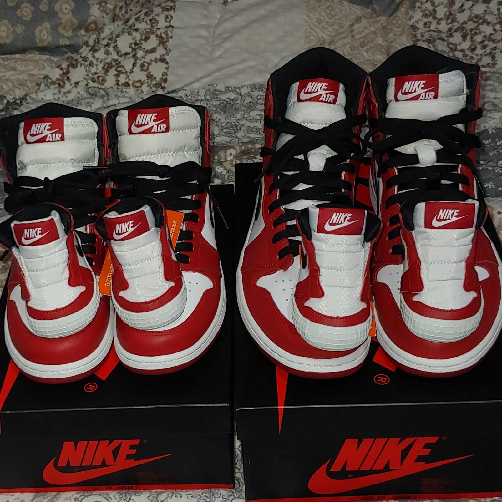 (CB) Jordan 1 Crib Bootie White Varsity Red, (GS) Jordan 1 Retro High OG Chicago 2015 착용 스타일 - 1