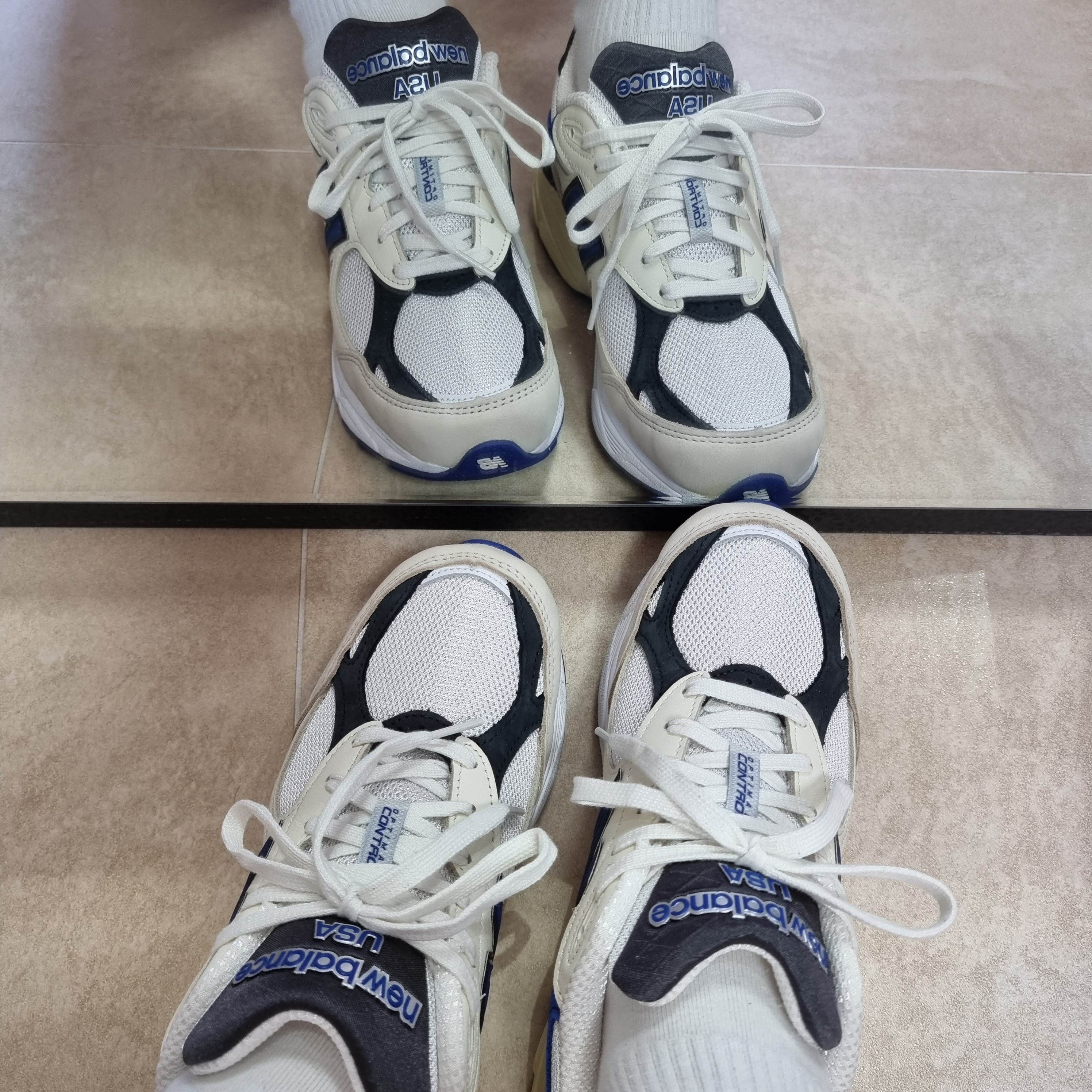 New Balance 990v3 Made in USA White Blue 착용 스타일