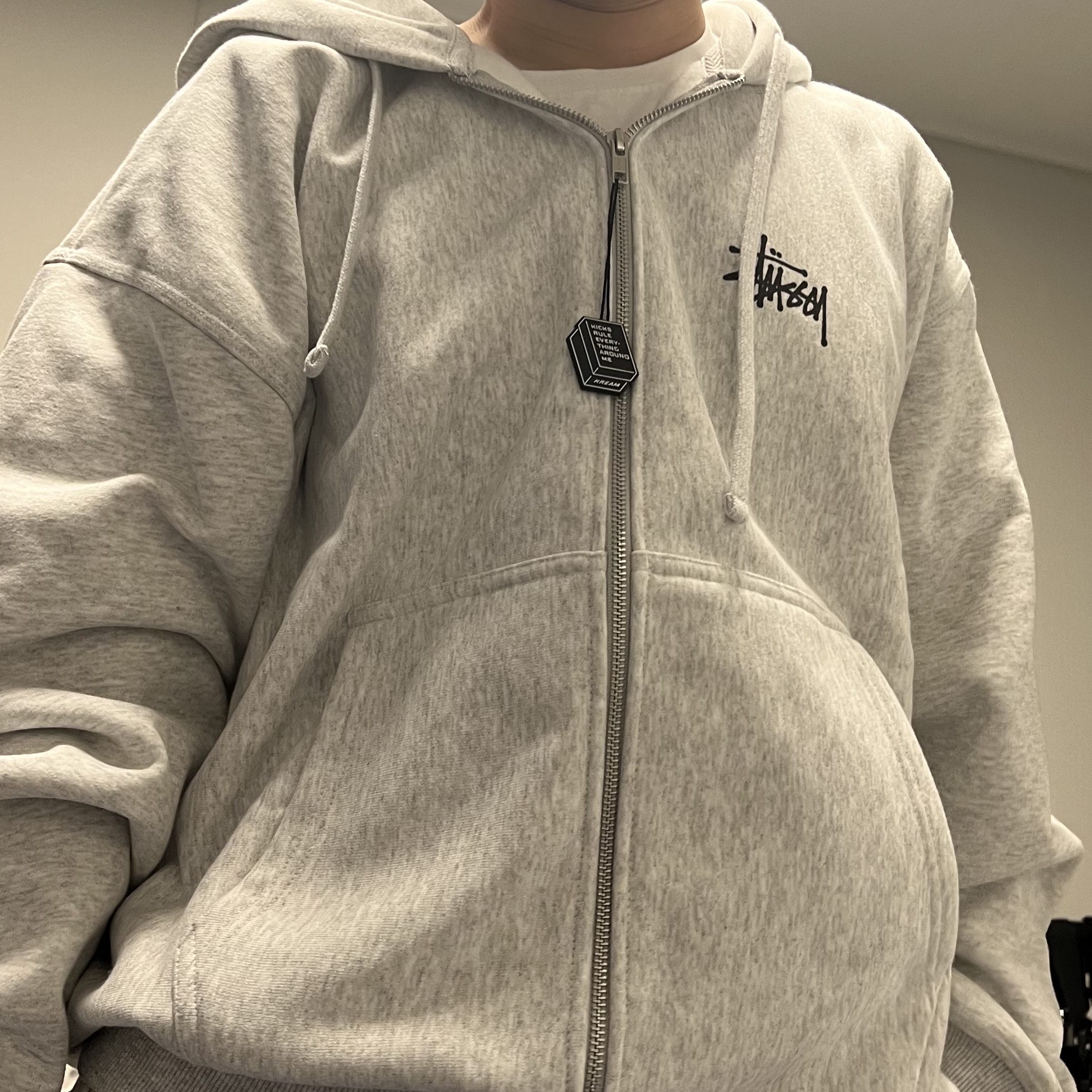 Stussy Basic Stussy Zip Hoodie Ash Heather 2023 착용 스타일