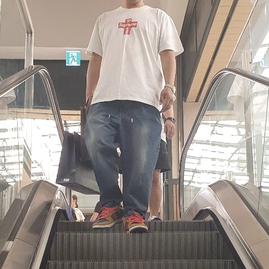 Supreme Cross Box Logo T-Shirt White - 20FW, Nike SB Dunk Low Pro Wheat and Purple 착용 스타일 - 1