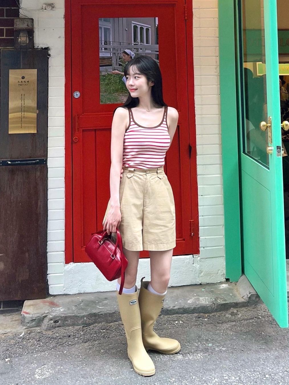 Green Butter Women Stripe Soda Sleeveless Knit Red 착용 스타일 - 1