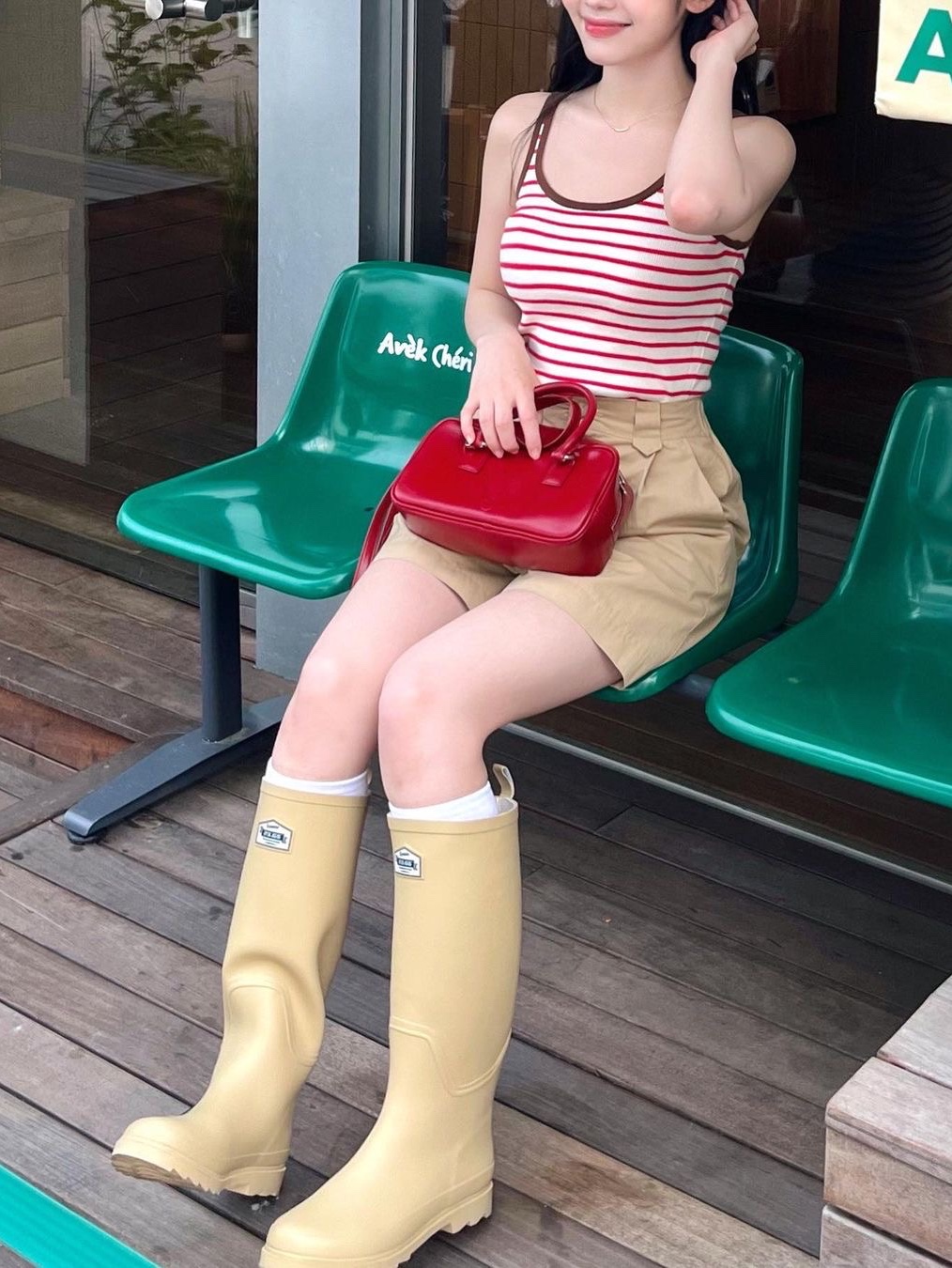 Green Butter Women Stripe Soda Sleeveless Knit Red 착용 스타일 - 2