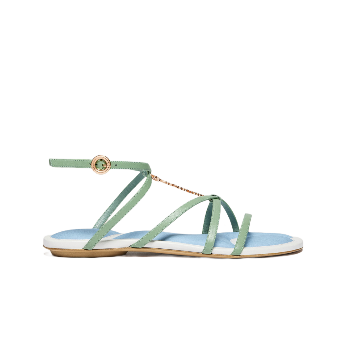(W) 자크뮈스 레 샌들 프랄루 플레이트 참 로고 플랫 샌들 라이트 그린((W) Jacquemus Les Sandales Pralu Plates Charm Logo Flat Sandals Light Green) - 1