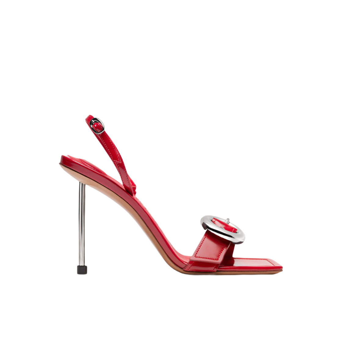233FO010-4036-470 (W) Jacquemus Les Sandales Regalo Hautes Round Square Sling-Backs Red