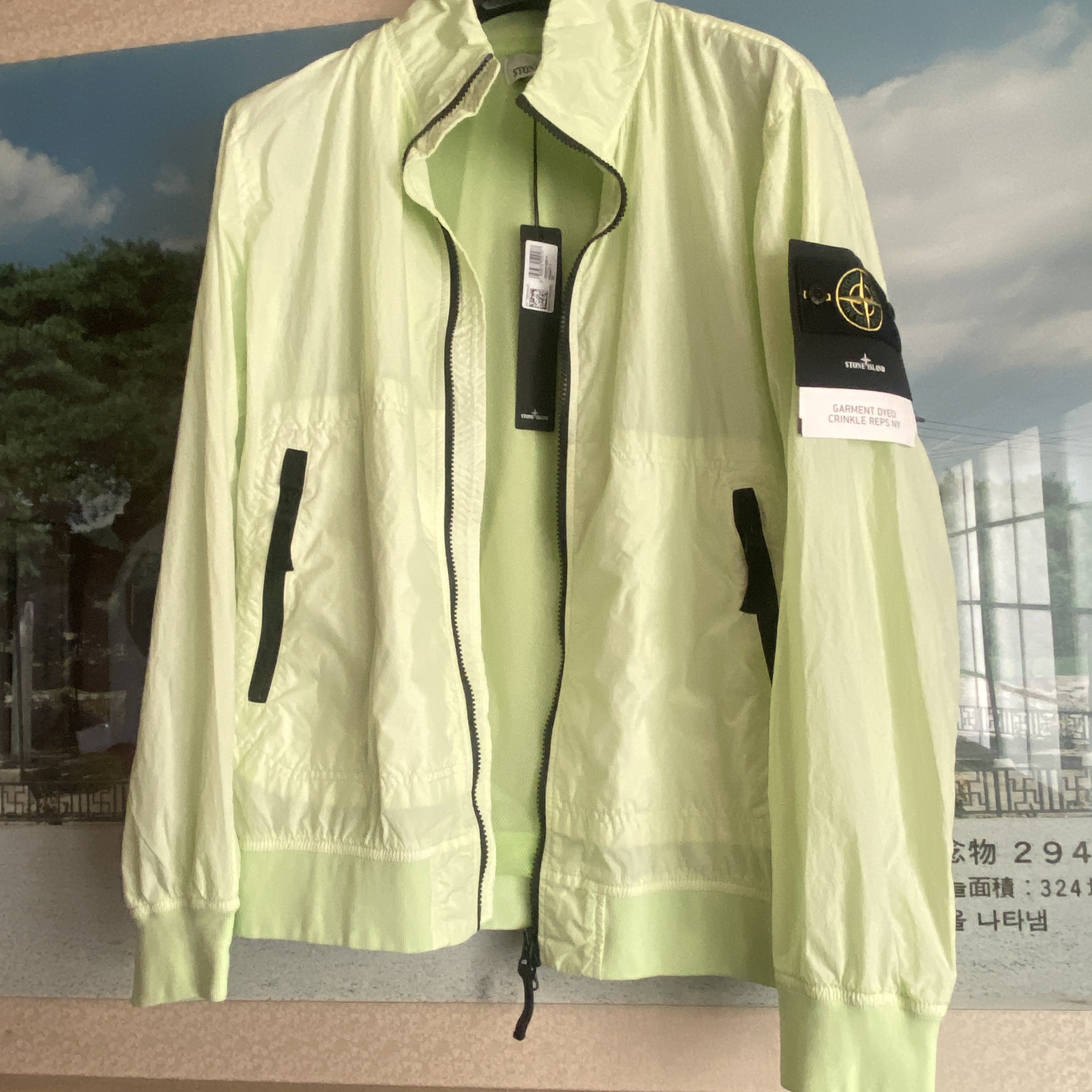 Stone Island 42822 Garment Dyed Crinkle Reps Nylon Blouson Light Green - 23SS 착용 스타일 - 1