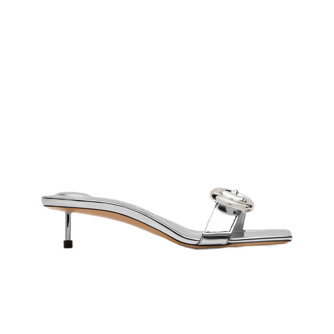 233FO117-3134-980 (W) Jacquemus Les Sandales Regalo Basses Geometric Buckle Mules Silver