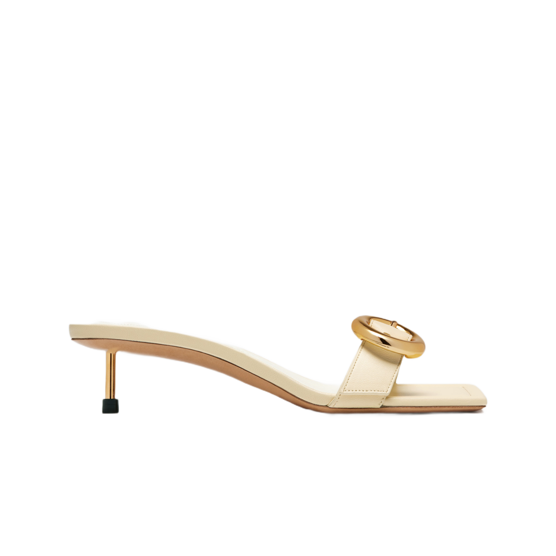 233FO117-3073-120 (W) Jacquemus Les Sandales Regalo Basses Geometric Buckle Mules Ivory