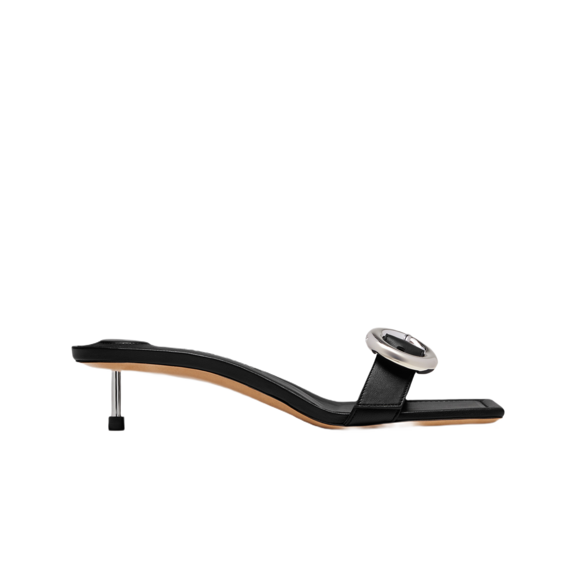 (W) 자크뮈스 레 샌들 레갈로 베이시스 지오메트릭 버클 뮬 블랙((W) Jacquemus Les Sandales Regalo Basses Geometric Buckle Mules Black)