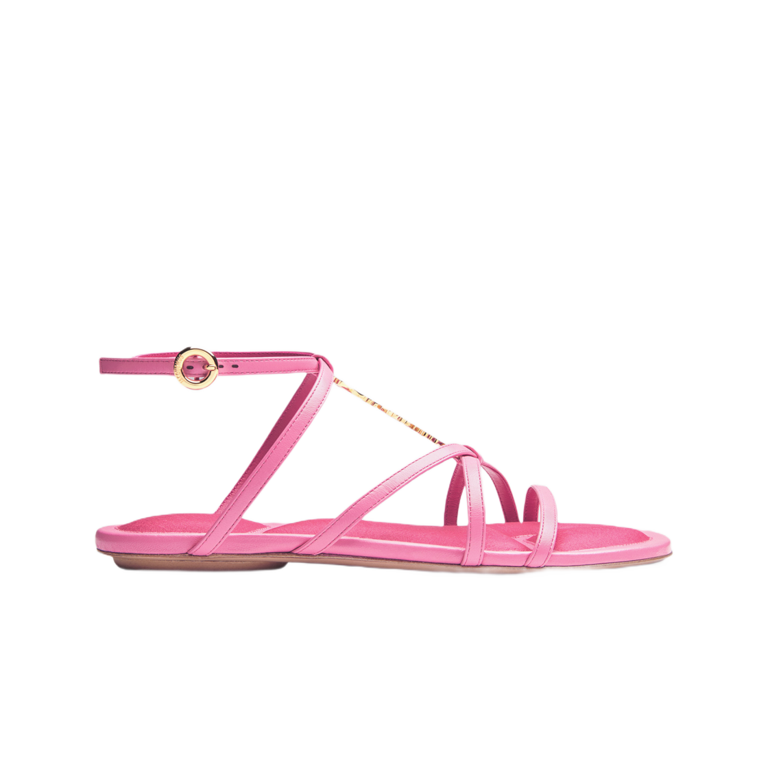 231FO056-4028-430 (W) Jacquemus Les Sandales Pralu Plates Charm Logo Flat Sandals Pink