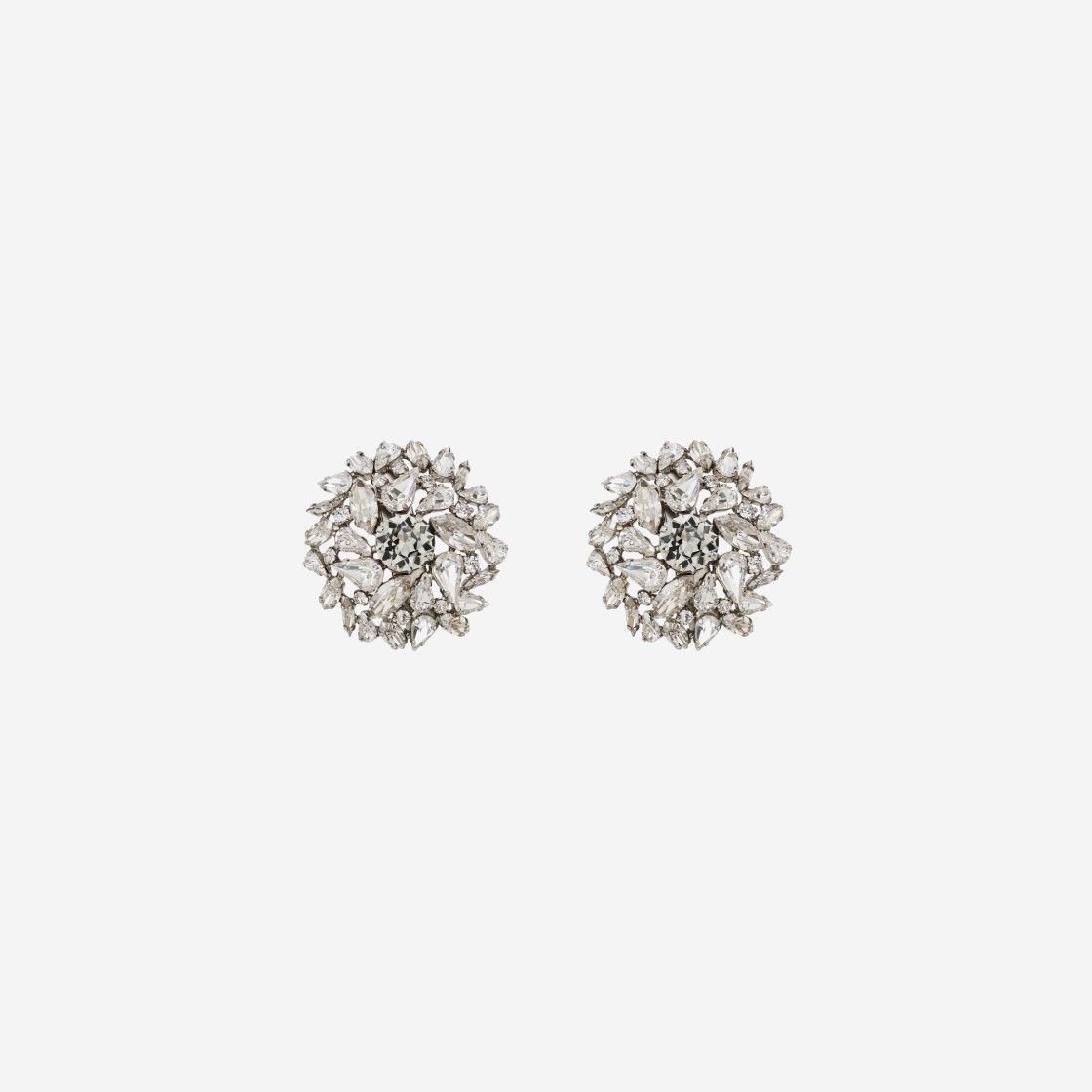 (W) Saint Laurent Rhinestone Snowflake Earrings in Metal Crystal Light Oxidized Silver 상세 이미지 1