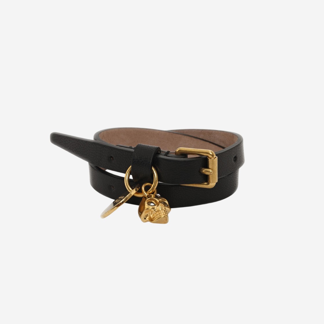 (W) Alexander McQueen Leather Double Wrap Skull Bracelet Black 상세 이미지 1