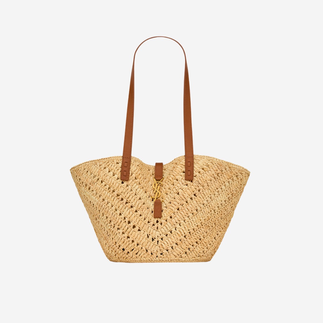 Saint Laurent Panier Small in Raffia and Vegetable-Tanned Leather Natural Brick 상세 이미지 1