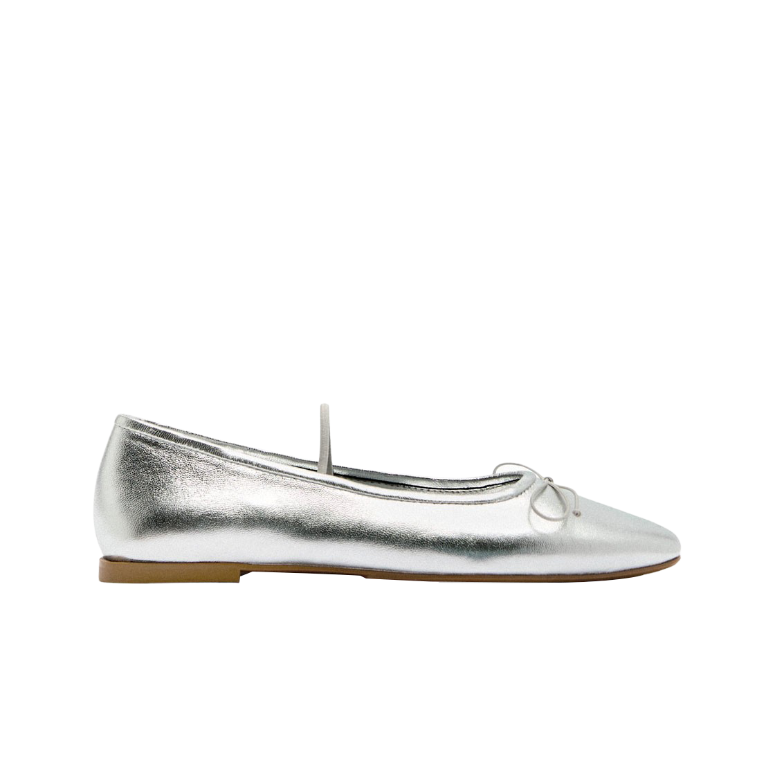 2589/110/808 (W) Zara Metallic Ribbon Leather Ballerina Flat Shoes Silver