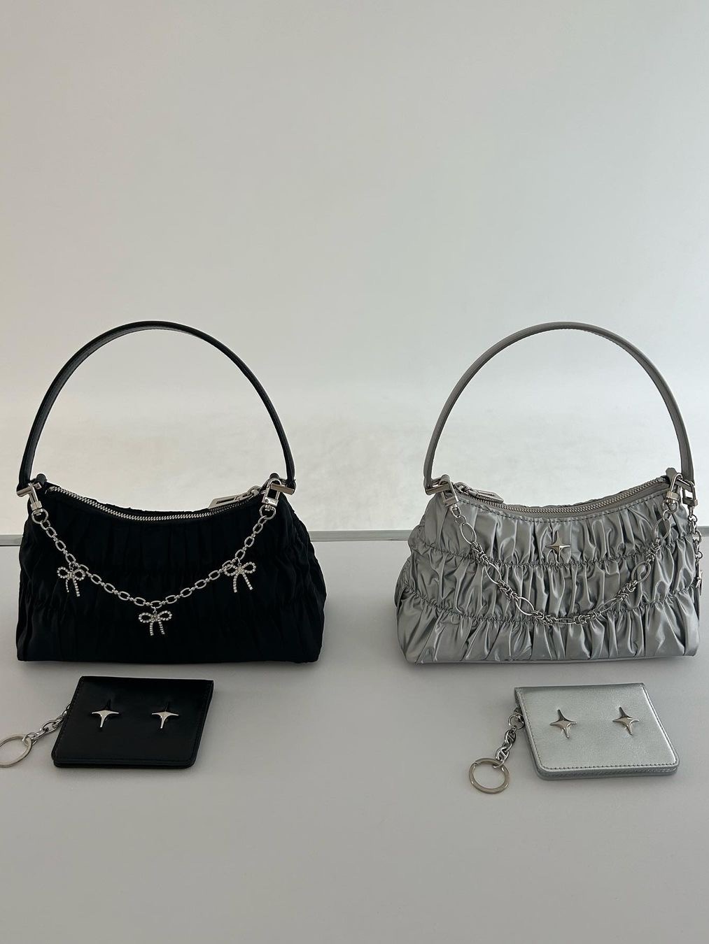 For Appeal Women Sparkle Star Shirring Hobo Bag Black, For Appeal Women Sparkle Star Shirring Hobo Bag Silver 착용 스타일
