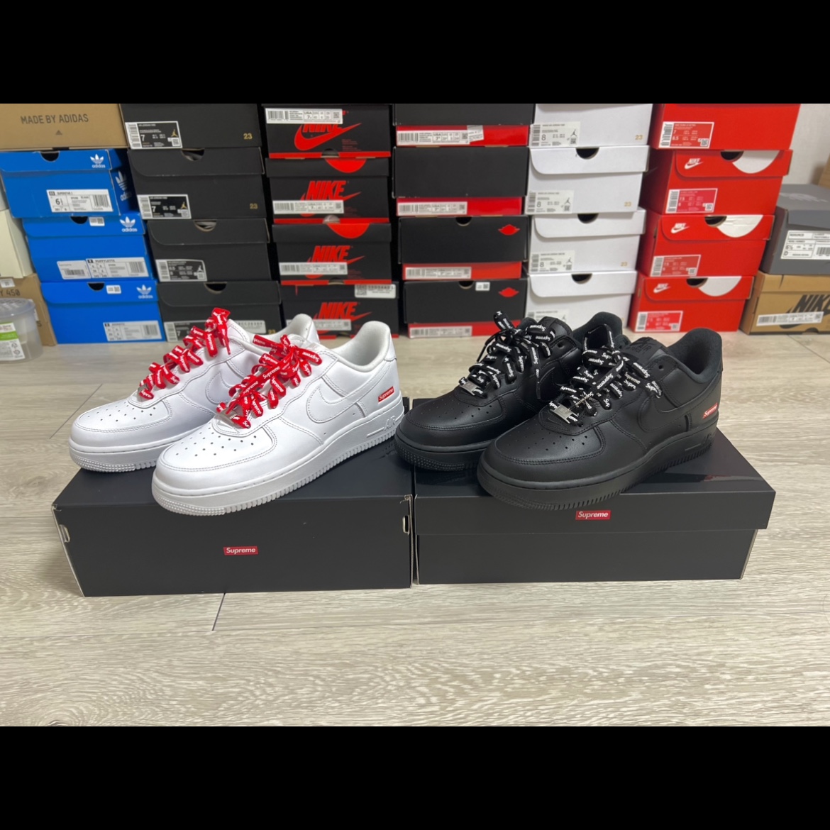 Nike x Supreme Air Force 1 Low Black, Nike x Supreme Air Force 1 Low White 착용 스타일 - 2