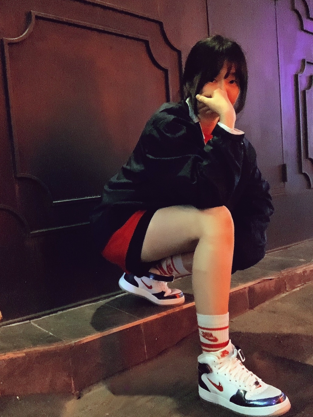Nike Air Force 1 Mid QS University Red and Midnight Navy, Nike x Kim Jones Reversible Wind Breaker Navy - Asia 착용 스타일 - 2