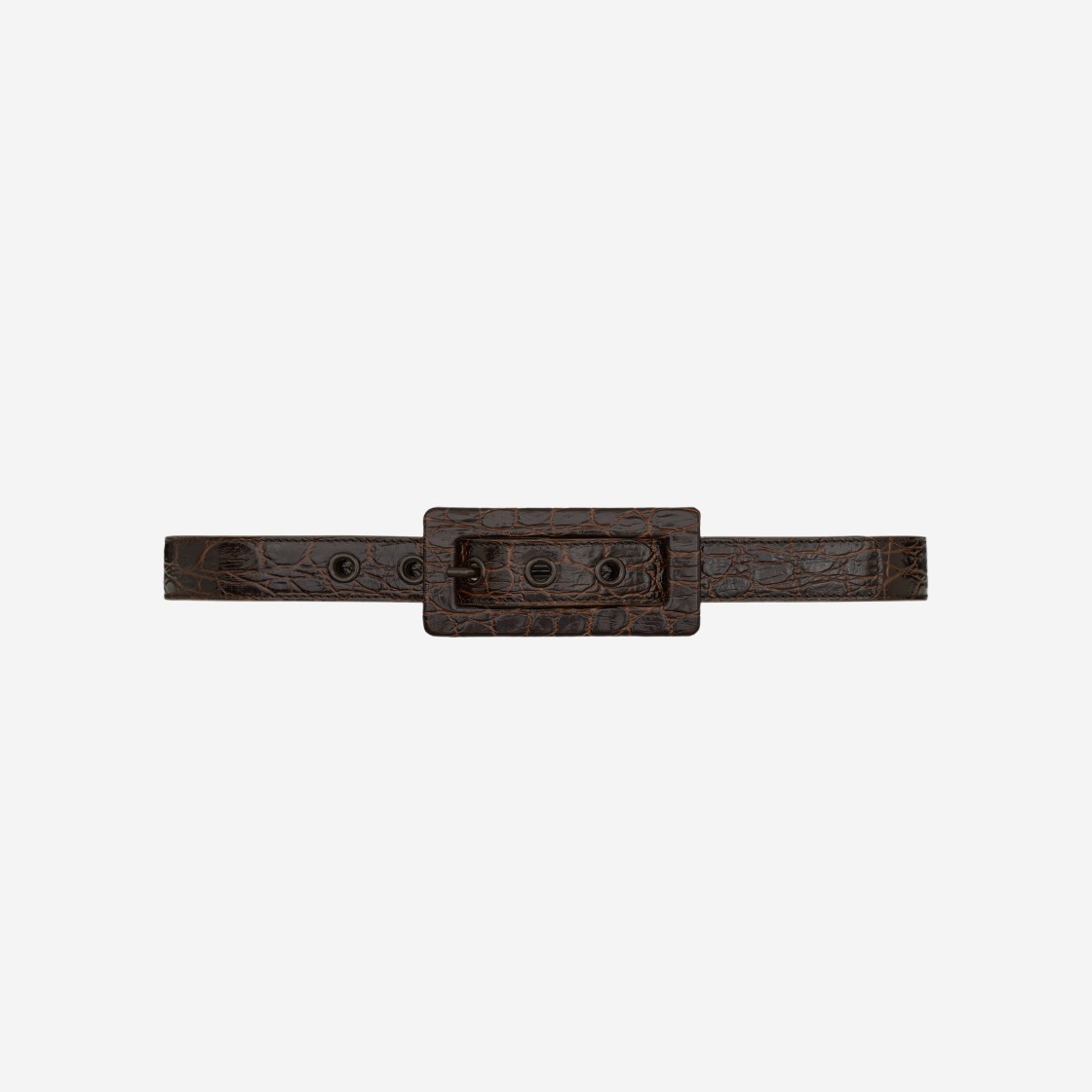 (W) Saint Laurent Rectangular Buckle Belt in Crocodile-Embossed Leather Pine Brown 상세 이미지 1