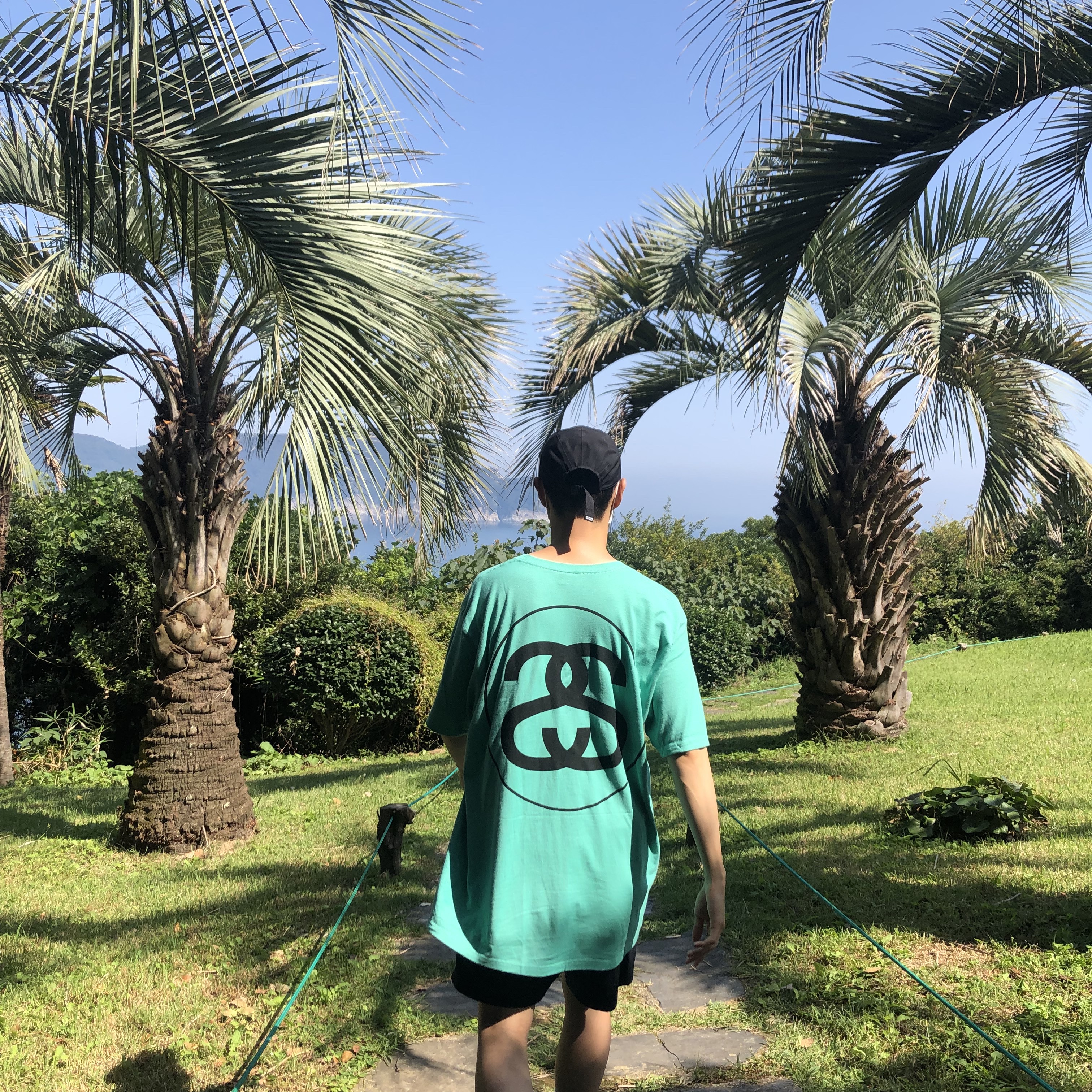 Stussy Big Link T-Shirt Green 착용 스타일