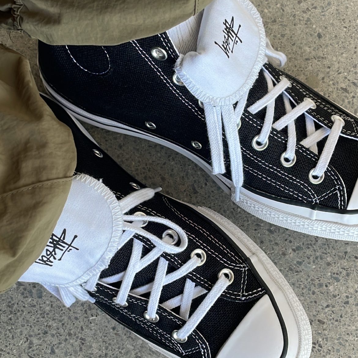 Converse x Stussy Chuck 70 High Black 착용 스타일