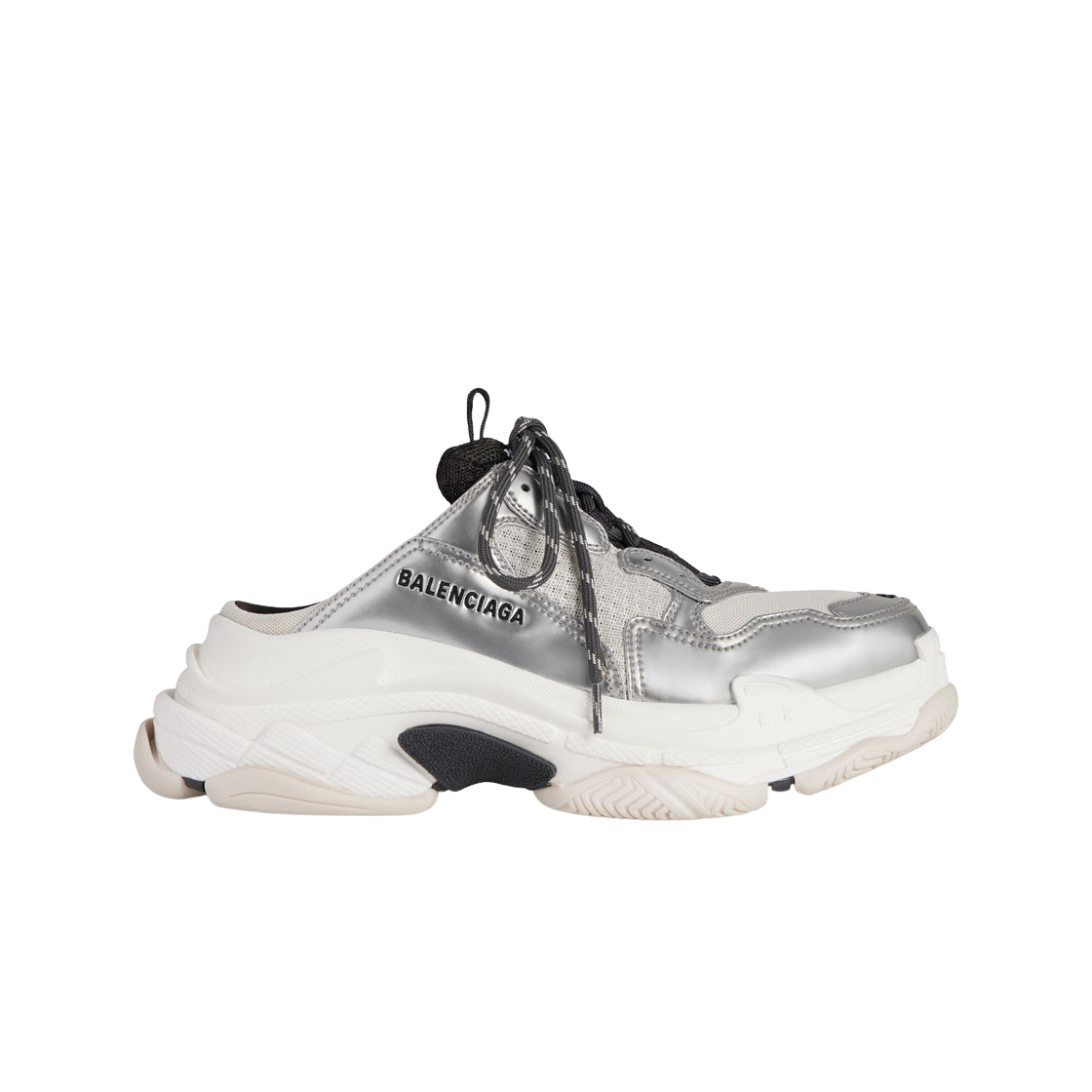 (W) 발렌시아가 트리플 S 스니커즈 뮬 더블 폼 앤 메쉬 블랙 화이트 실버((W) Balenciaga Triple S Sneakers Mule Double Foam and Mesh Black White Silver) - 1
