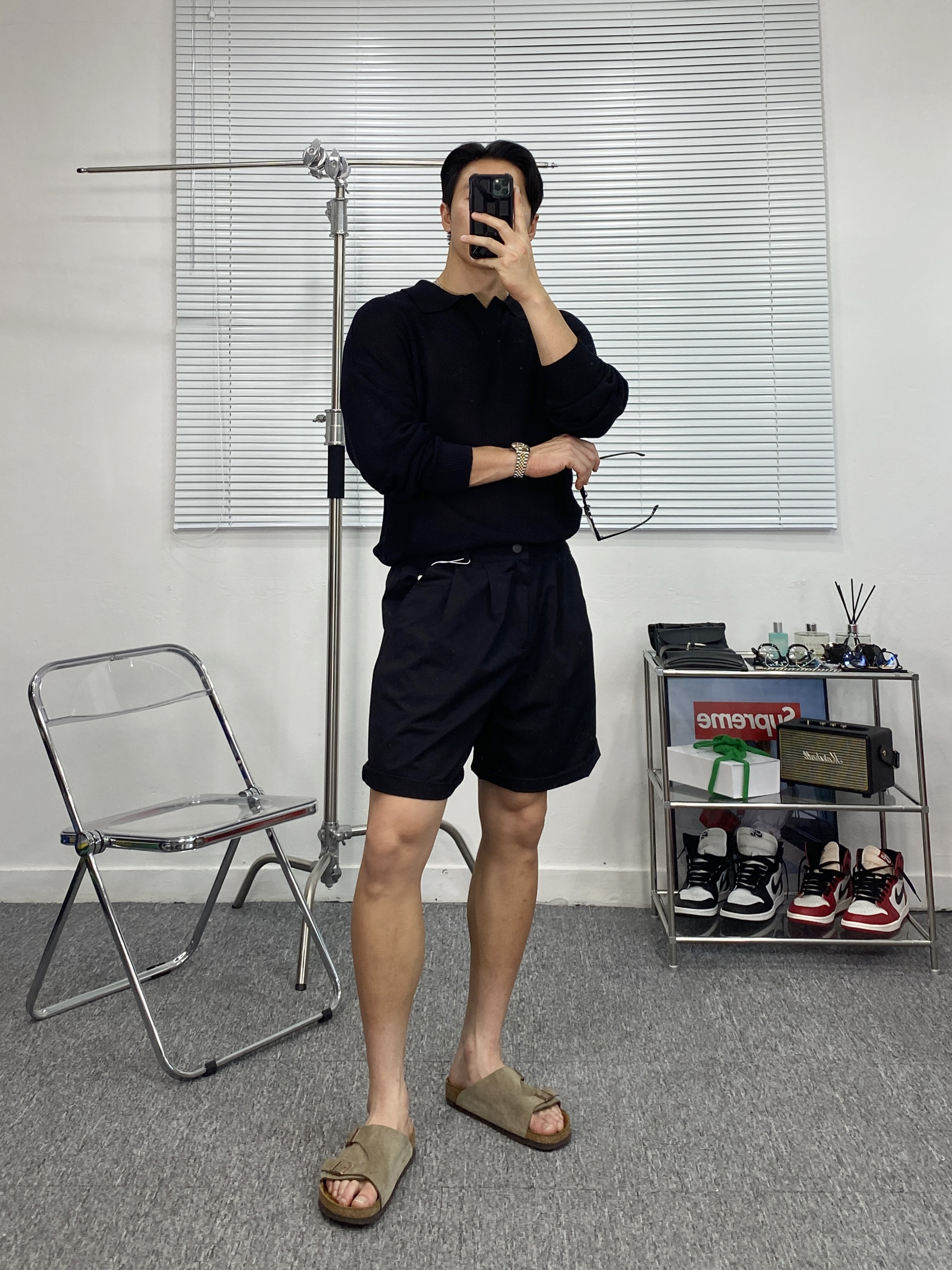 Gentle Monster Lang 01 Black, Birkenstock Zurich Soft Footbed Taupe- Regular 착용 스타일 - 1