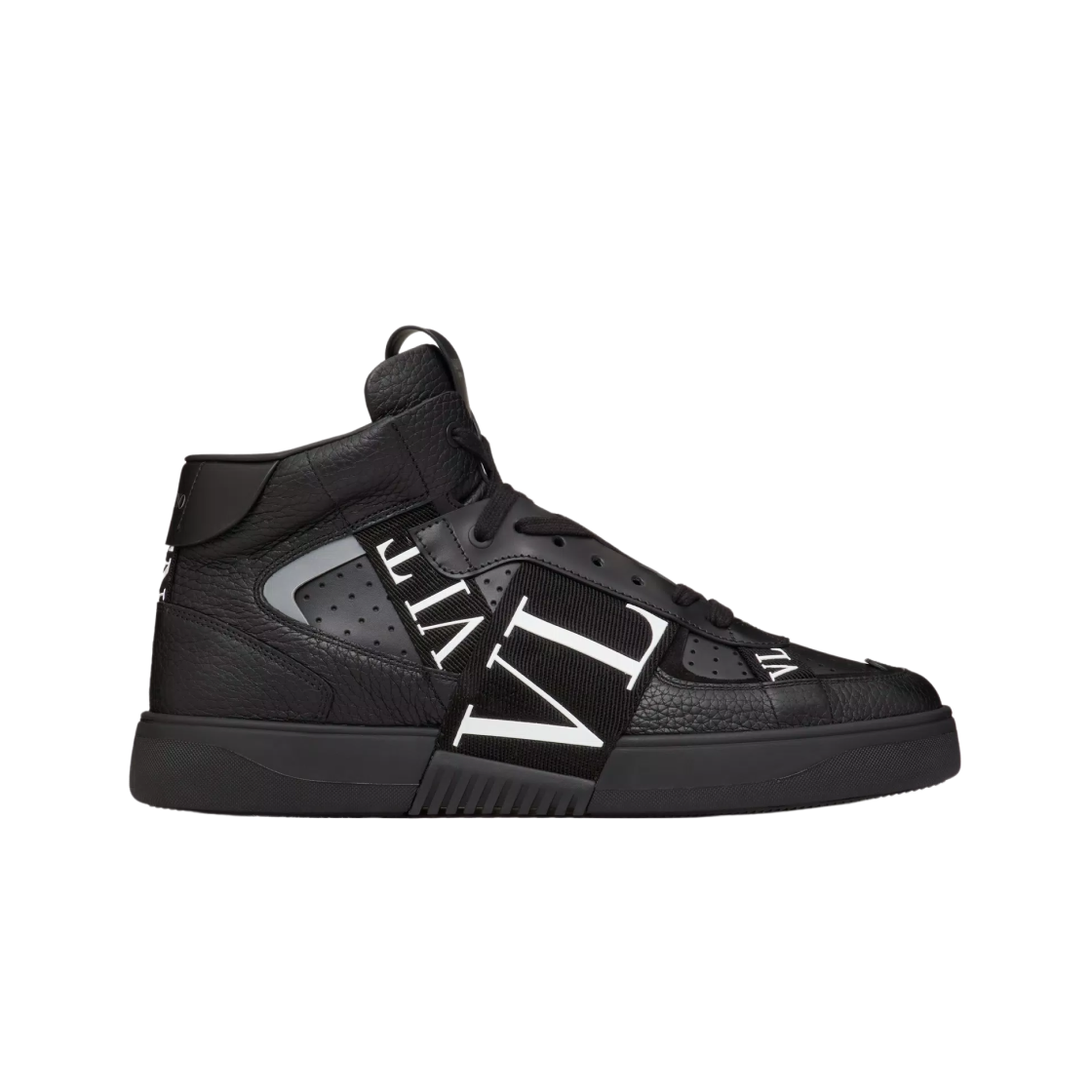 발렌티노 송아지 가죽 & 패브릭 밴드 VL7N 미드탑 스니커즈 블랙(Valentino VL7N Mid-Top Sneakers with Calfskin and Bands Black) - 1