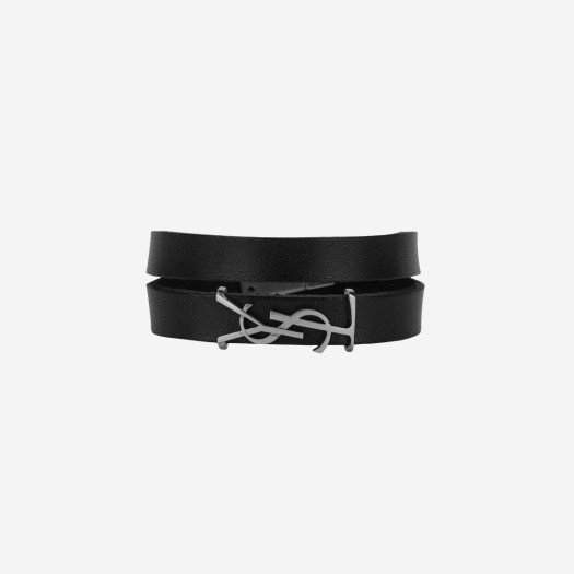 (W) Saint Laurent Opyum Bracelet in Leather and Metal Black Silver