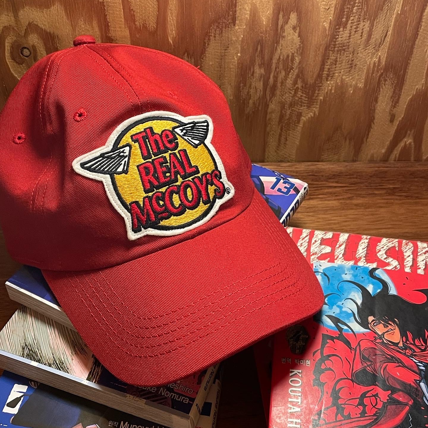The Real McCoy's Logo Baseball Cap Red 착용 스타일 - 2