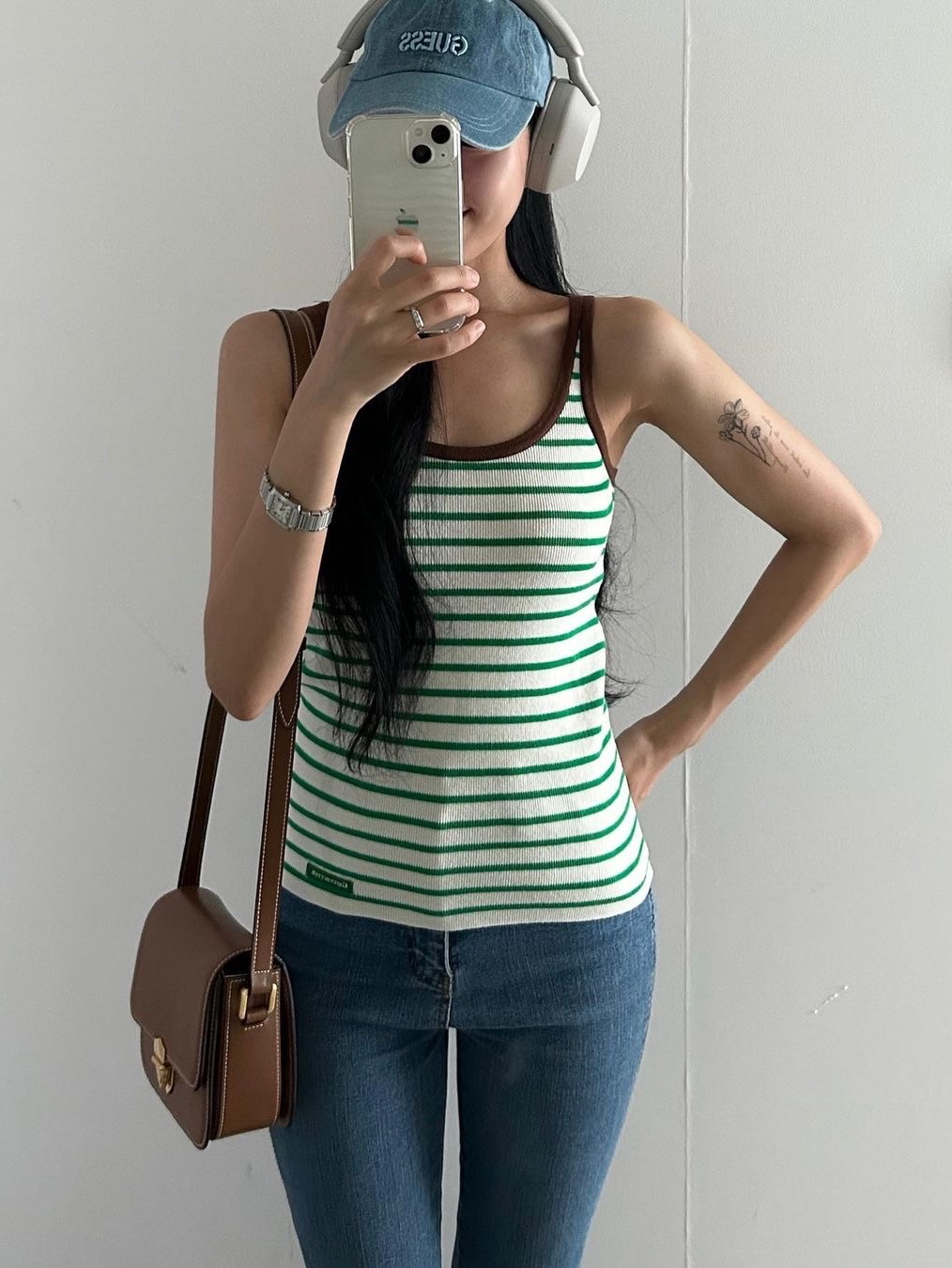 Green Butter Women Stripe Soda Sleeveless Knit Green 착용 스타일