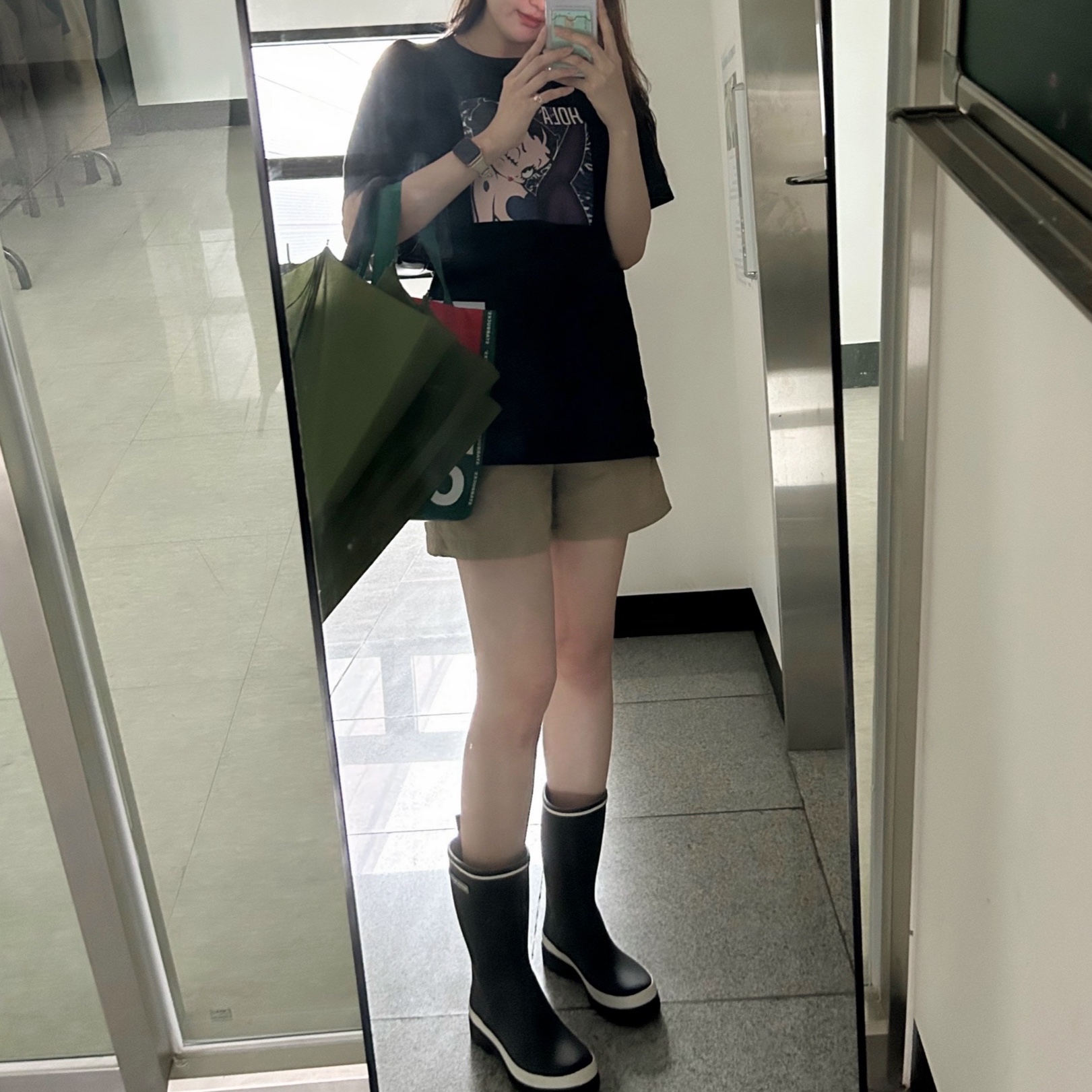 (W) Rockfishweatherwear Lowen Middle Rain Boots Black 착용 스타일