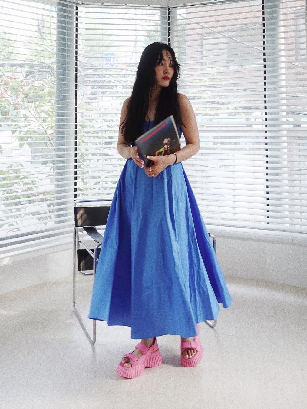 Green Butter Women Silky Cotton Sleeveless dress Sorbet Blue 착용 스타일